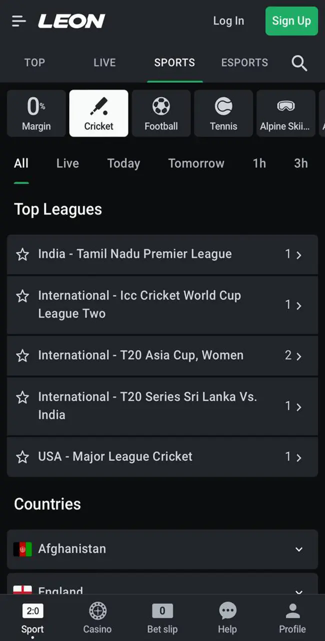 Betting on cricket on the Leonbets app.