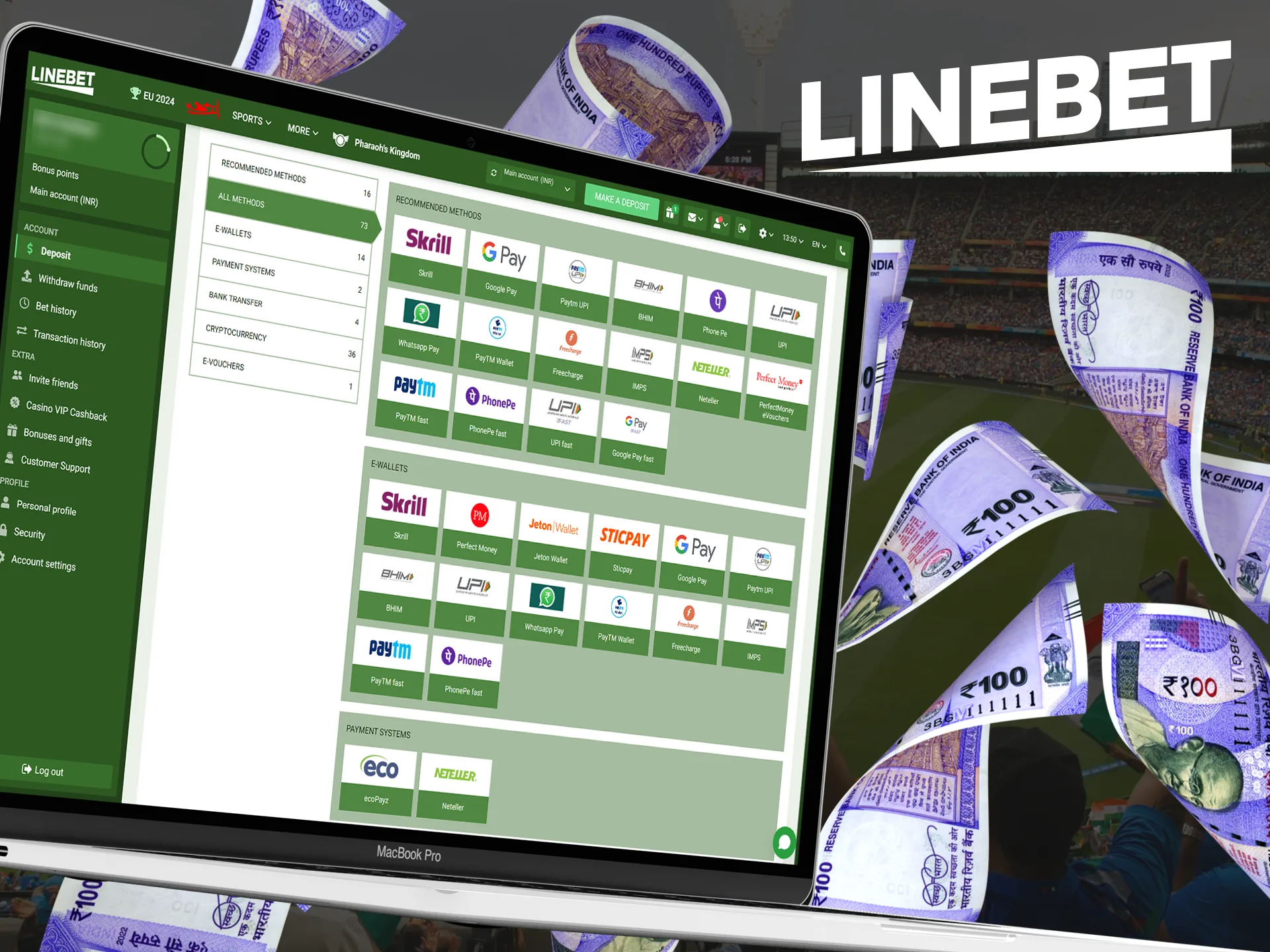 Linebet offers many different ways to deposit and withdraw funds.
