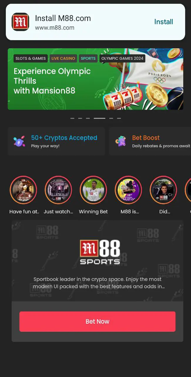 Start the download process of the M88 casino app.