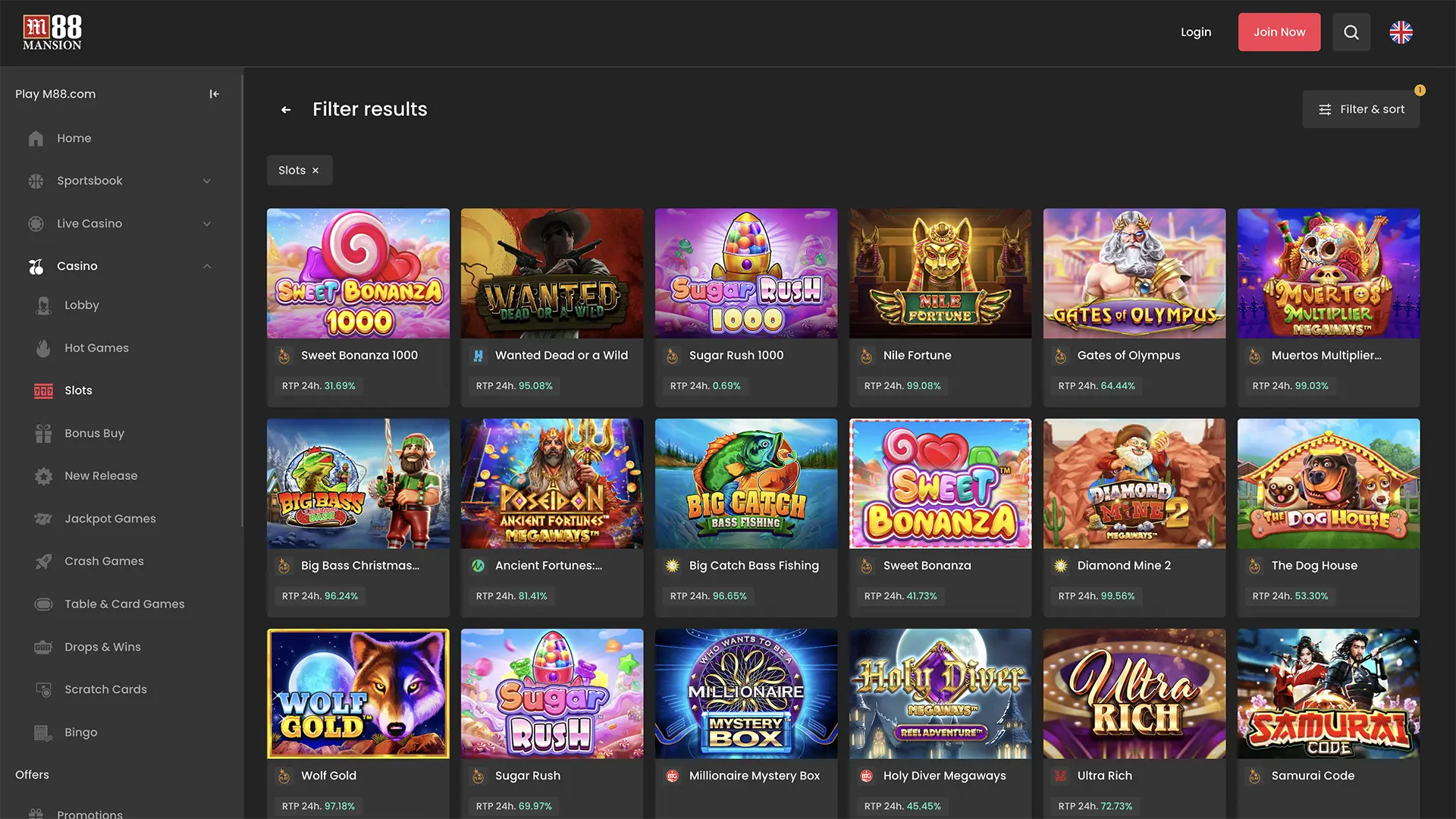 Popular slots from M88 Casino.