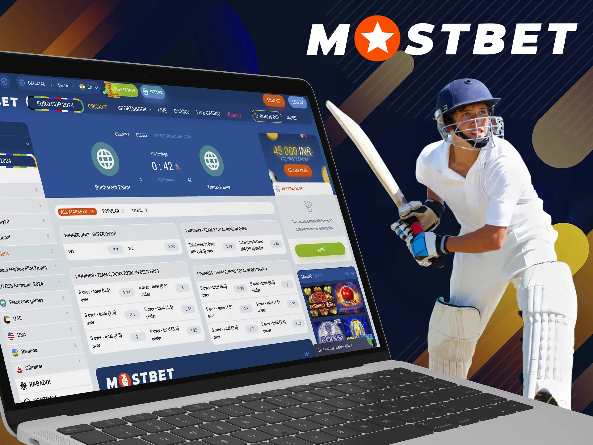 Analyse cricket matches and bet on favourable odds at Mostbet bookmaker.