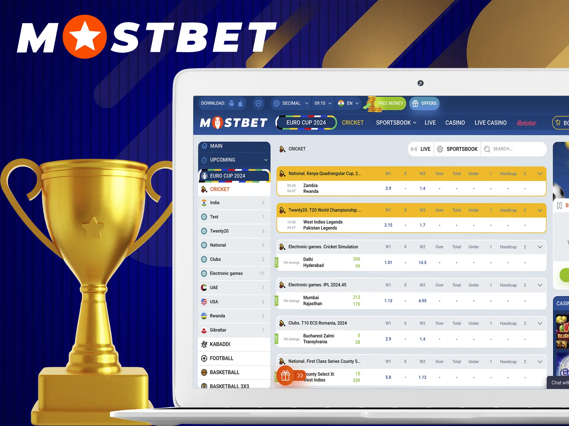 Explore the possible bets on the most high-profile cricket tournaments at Mostbet.