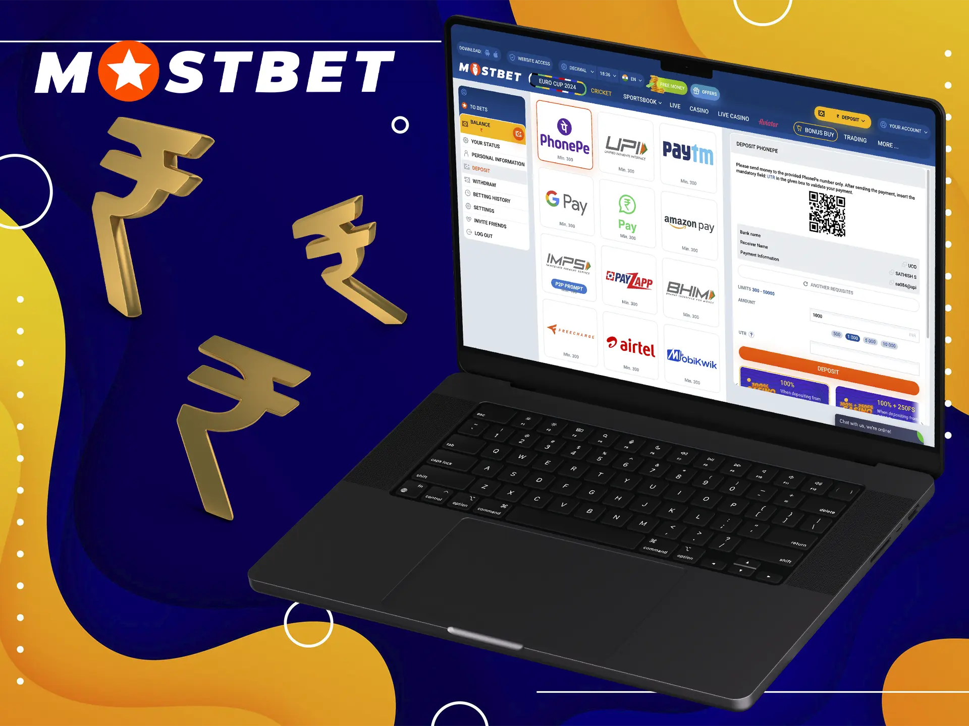 Make a deposit at Mostbet using the most modern payment systems.