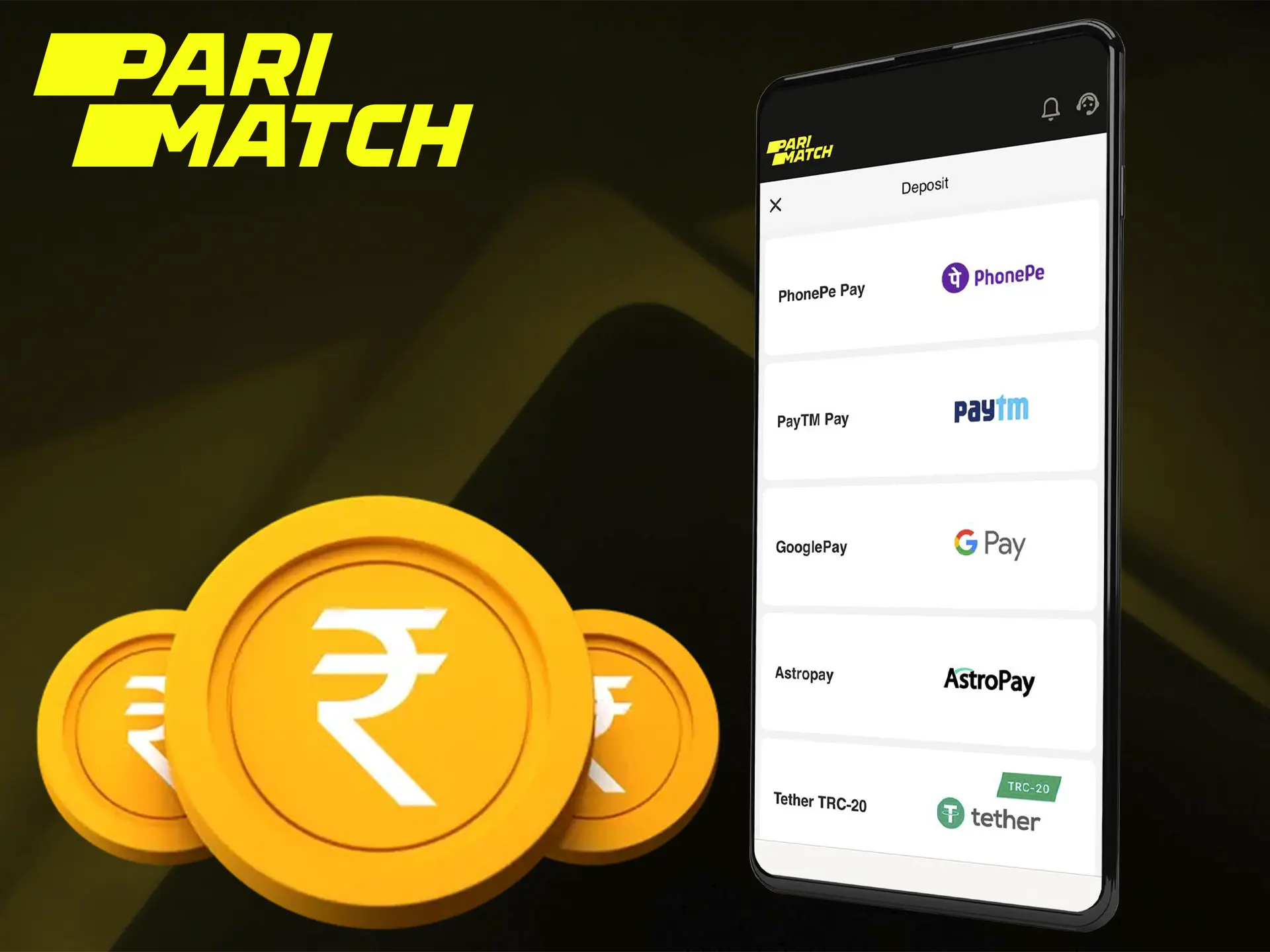 You can deposit your funds from anywhere in the world thanks to the mobile app from Parimatch.