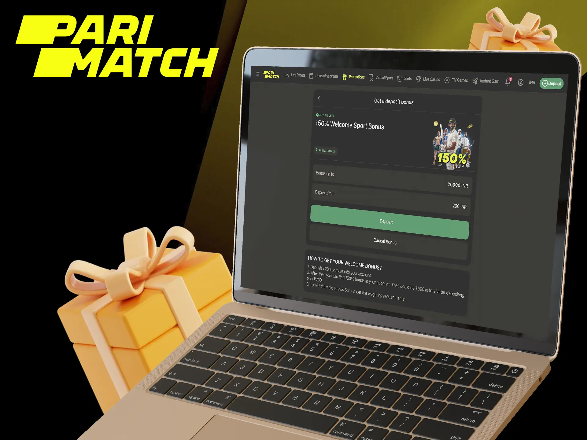 Get your first bonus from Parimatch Casino as soon as you make a deposit into your account.