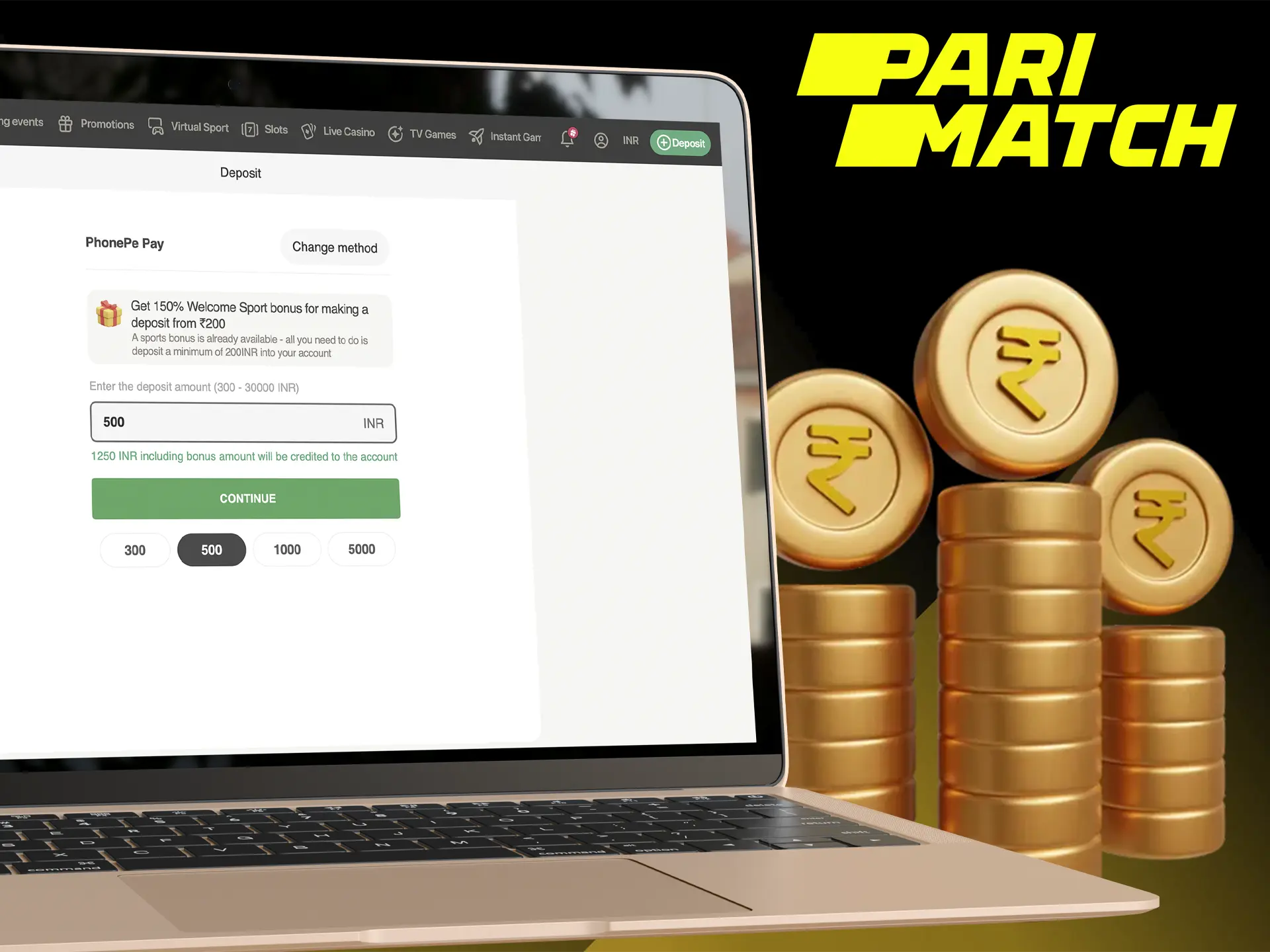 Immediately after registration, you will have access to the Parimatch Casino deposit feature.