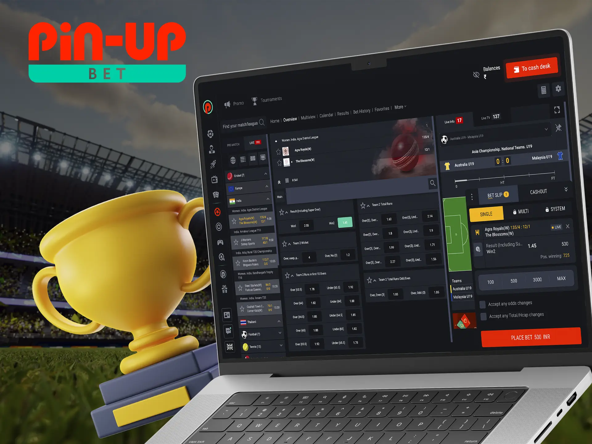 Place your bets in pre-match or live mode at Pin Up Casino.