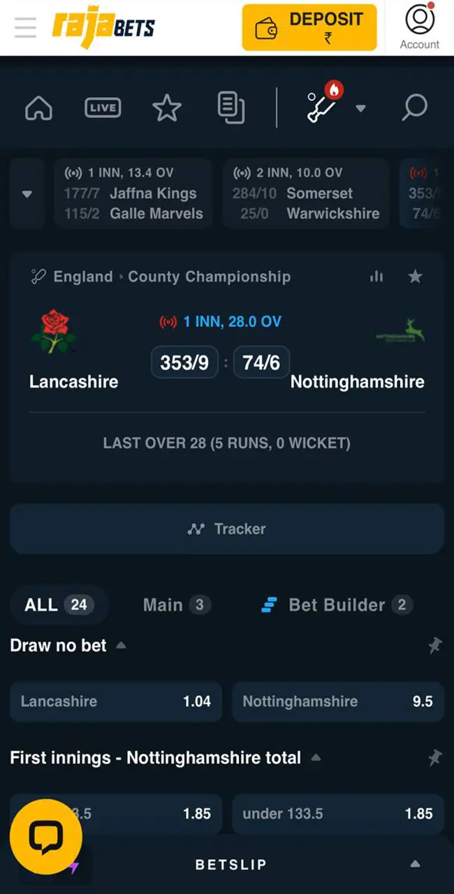 In Rajabets, click on a match featuring your favourite cricket team.