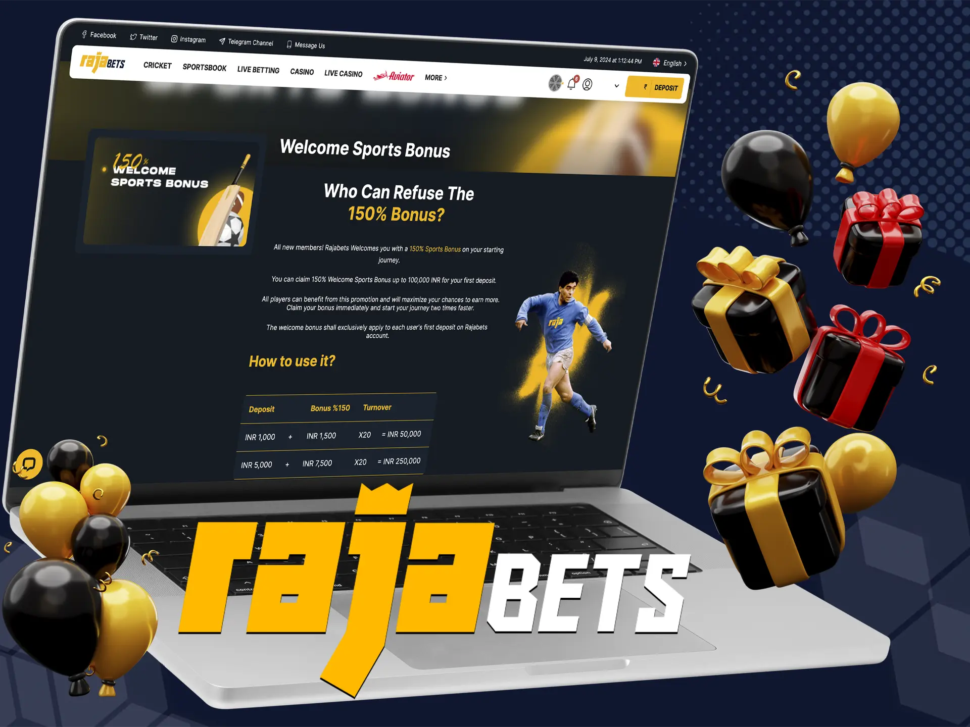 Don't forget to claim your Rajabets bonus which will be available to you immediately after your first deposit.