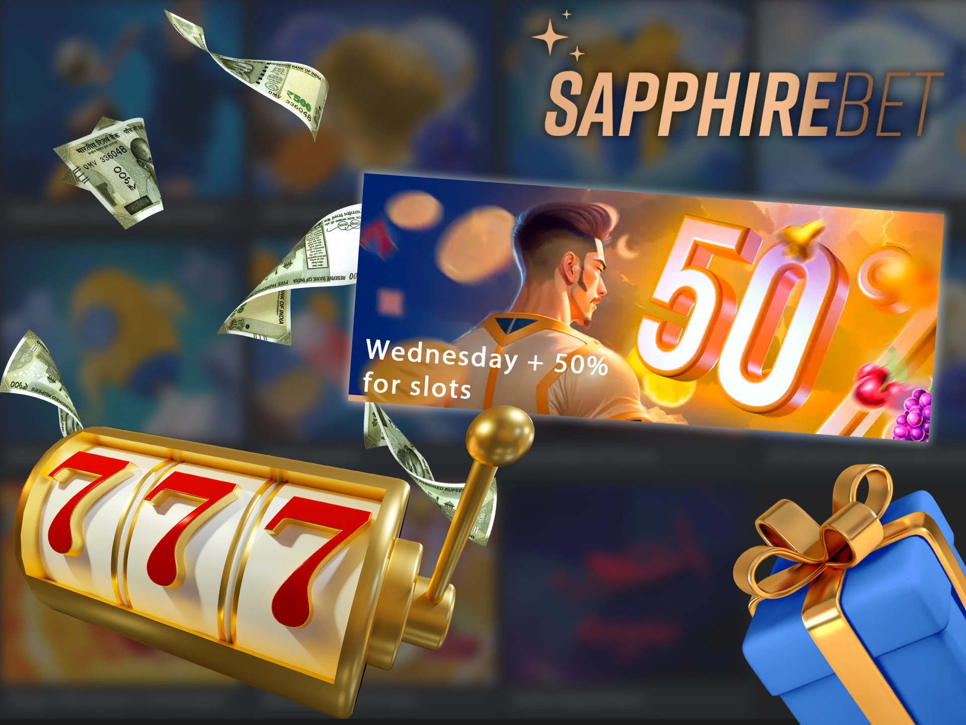 Every Wednesday Sapphirebet gives a bonus for depositing into slots.