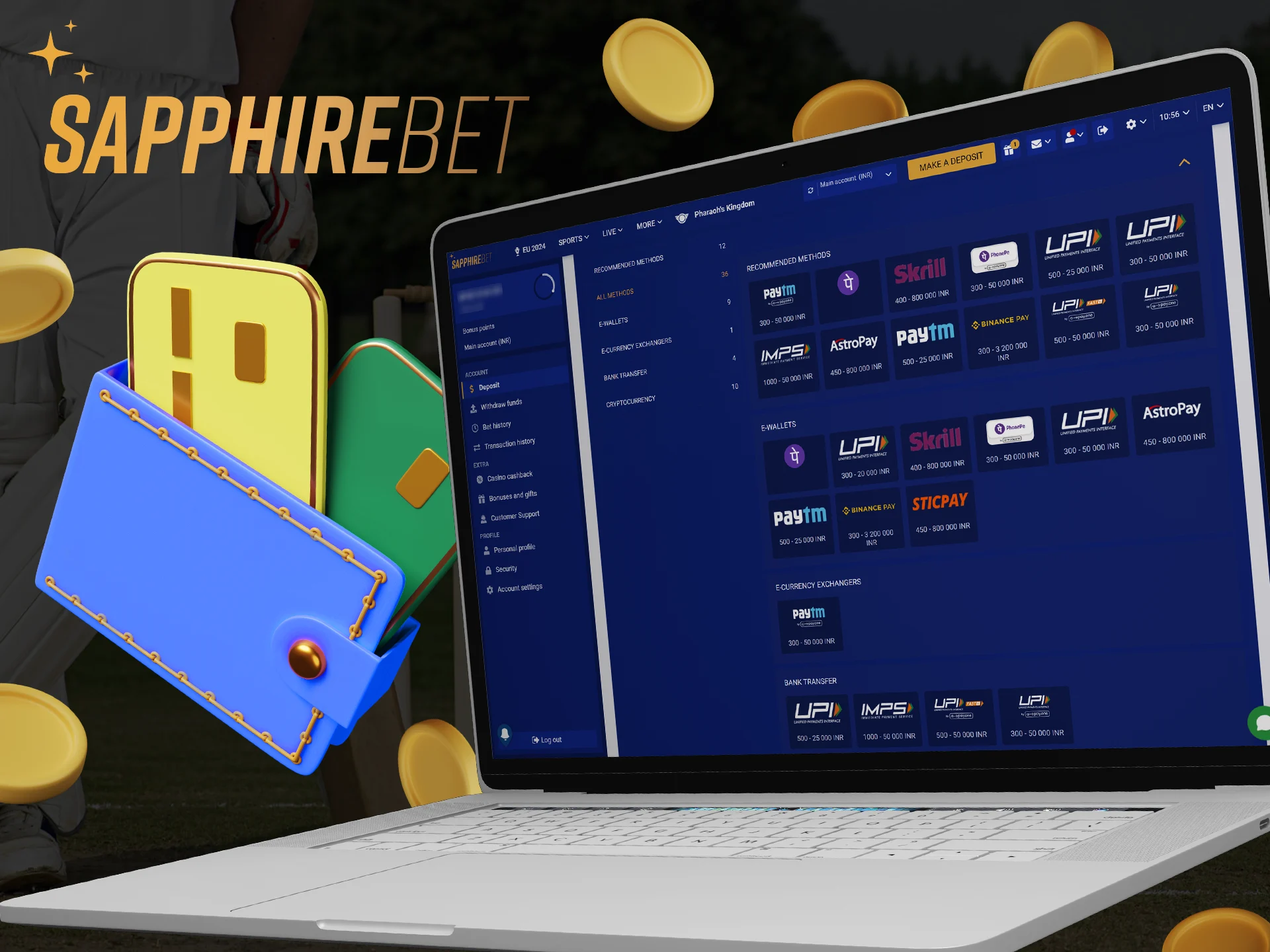 Fund your Sapphirebet account instantly and keep betting on cricket.