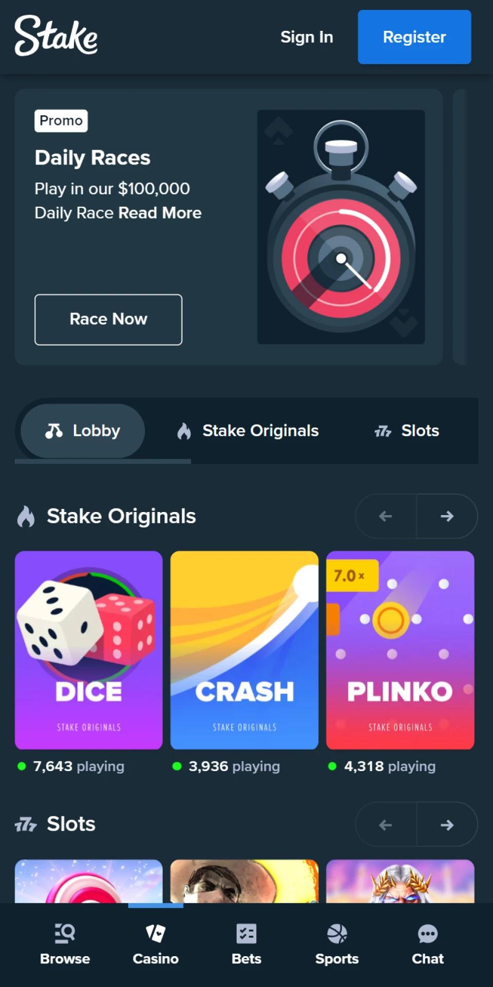 Play casino games with the Stake mobile app.