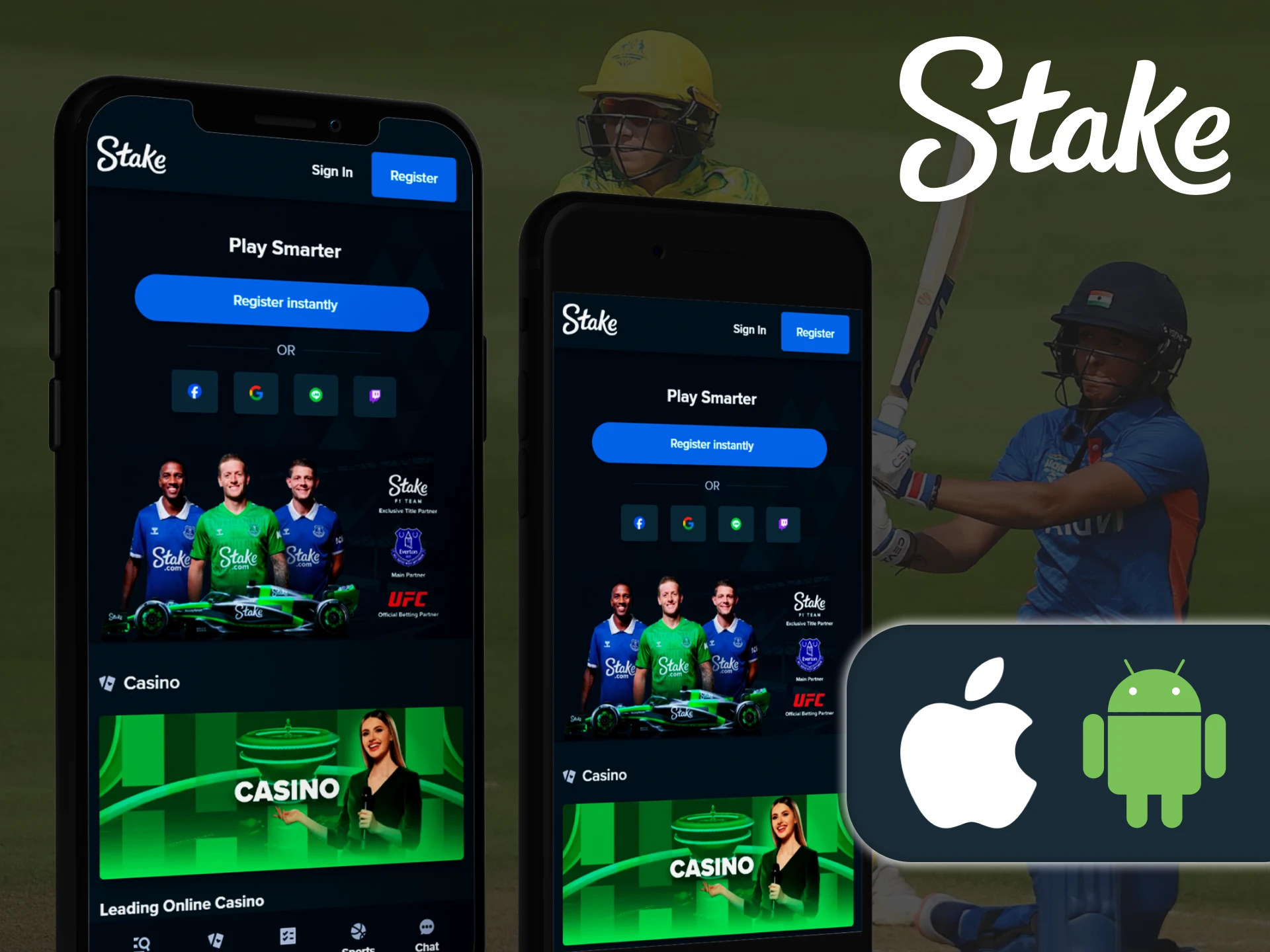 Download the Stake mobile app on your Android or iOS device to access the casino and sportsbook anywhere.