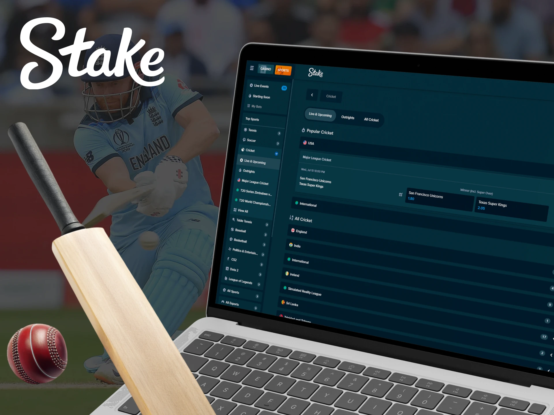 At Stake Casino you can bet on a variety of popular cricket events.