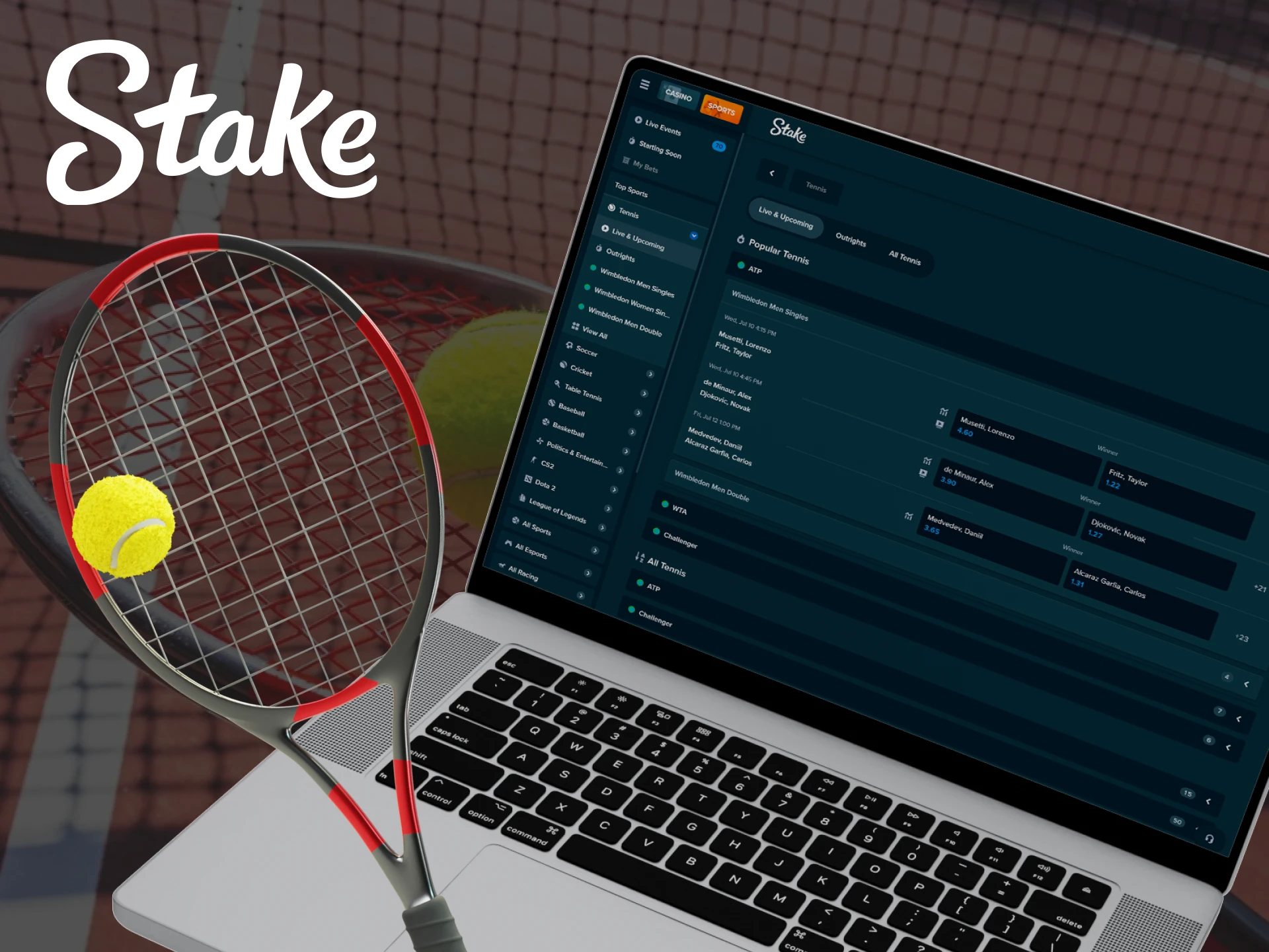 Try betting on a tennis event at Stake Casino.