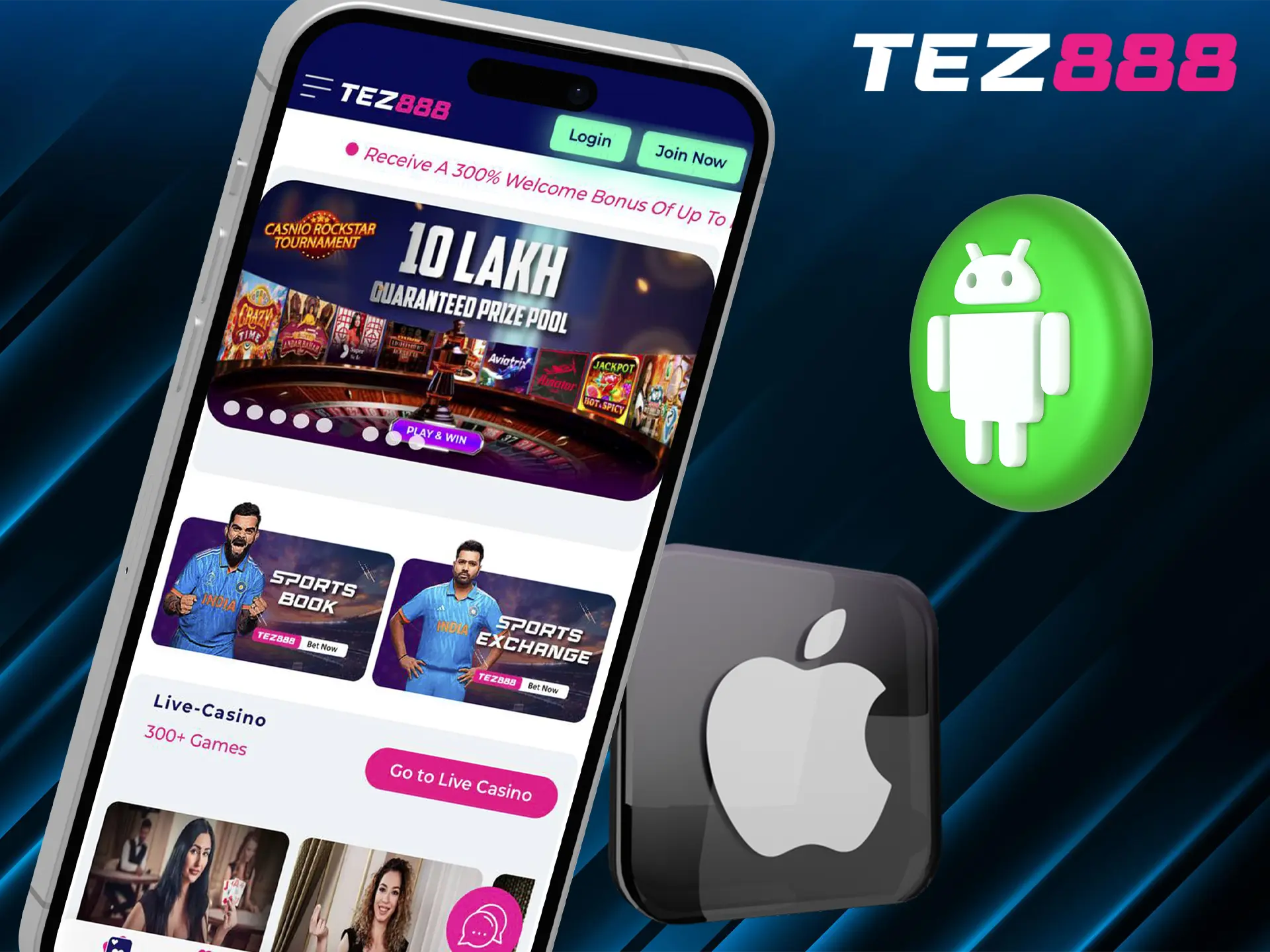 Use the Tez888 app for your mobile devices to have instant access to cricket betting.