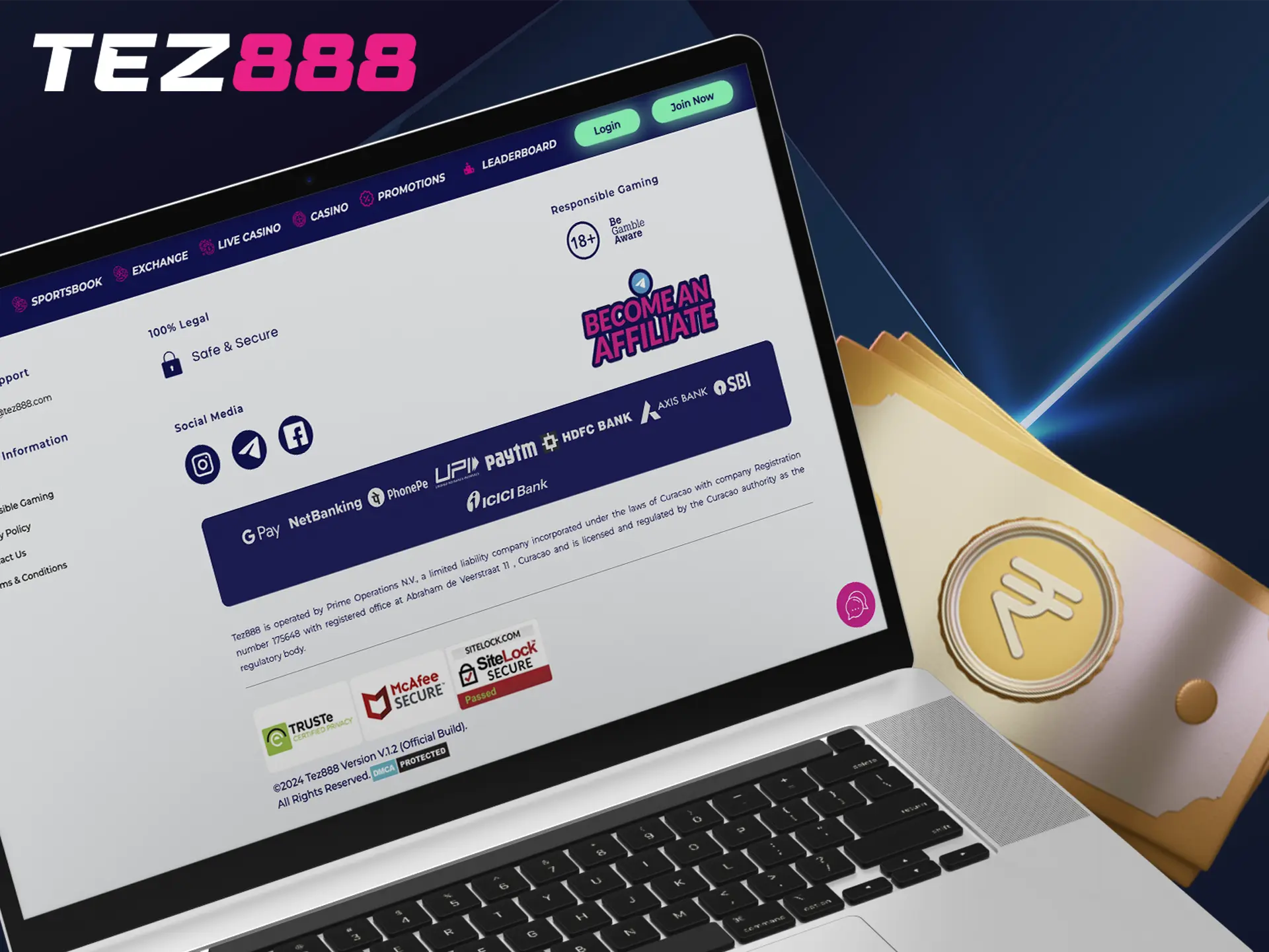 Fund your Tez888 account in minutes using the most efficient payment systems.