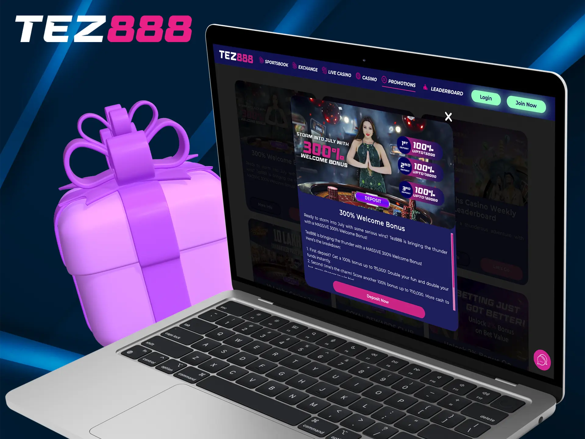 Get a welcome bonus from Tez888 to increase your bet size and profit with a successful prediction.