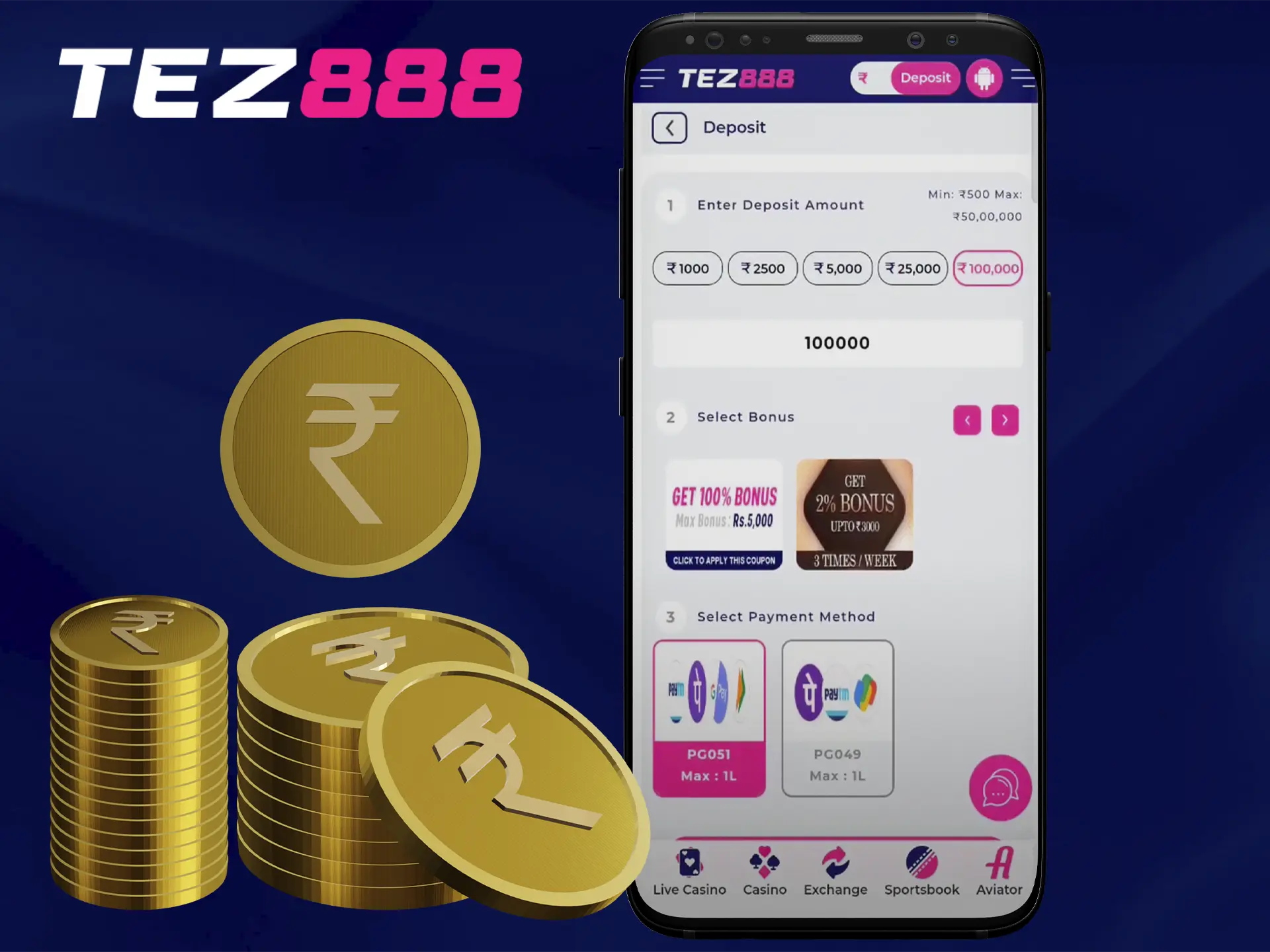 The Tez888 app gives you the ability to use your funds from anywhere.