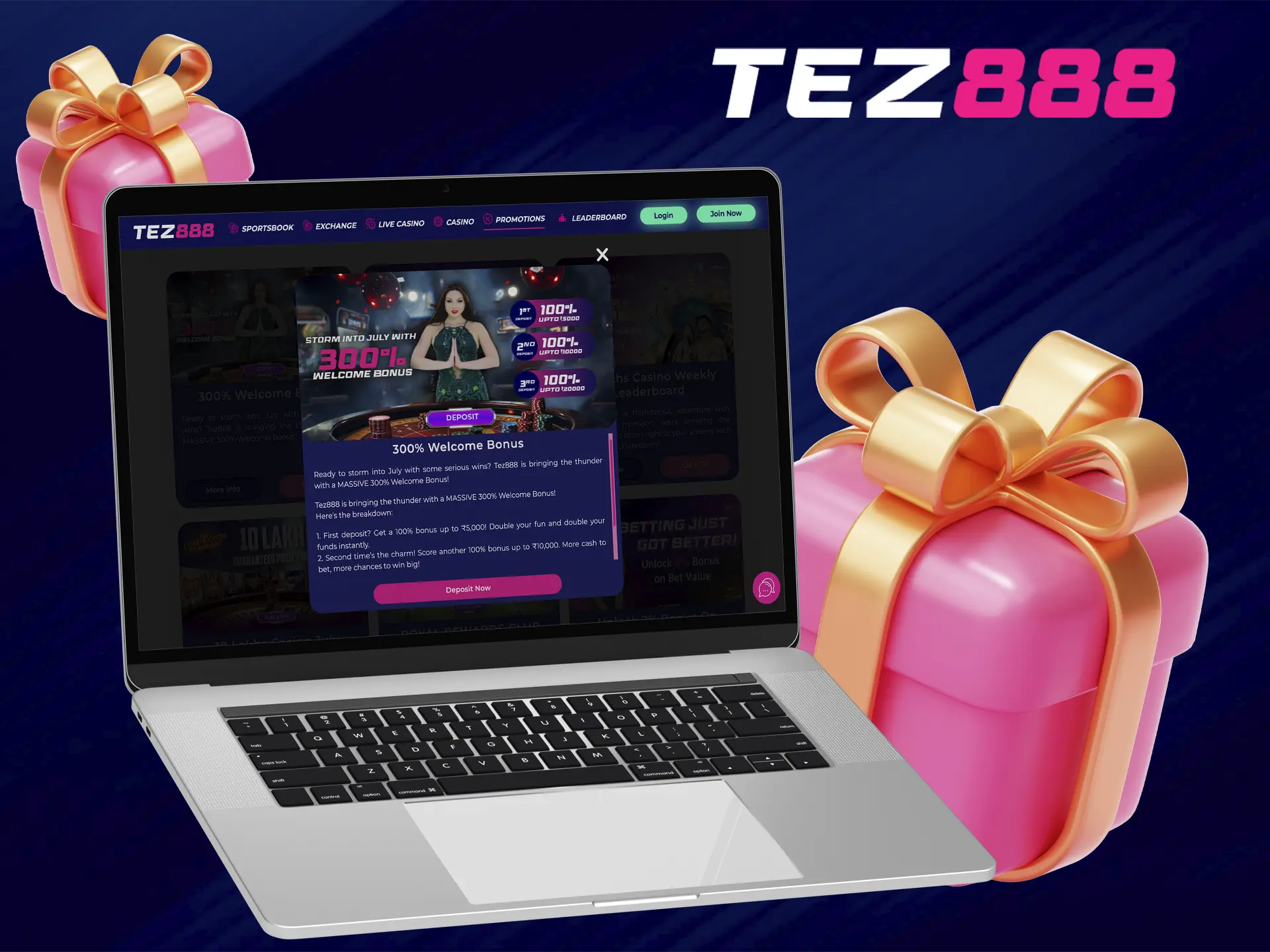 Get a coveted bonus from Tez888 immediately after deposit which will increase your balance.