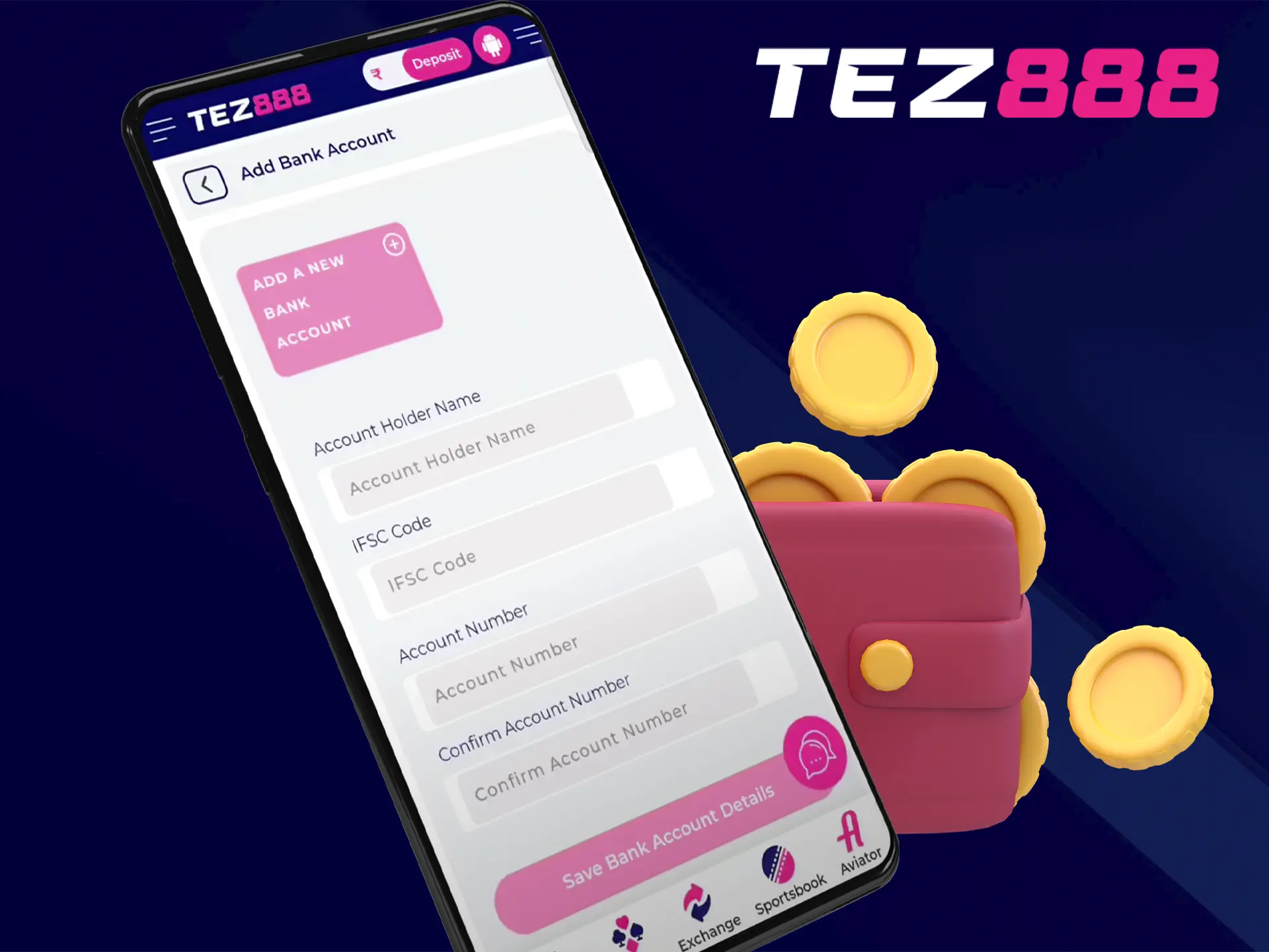 Fill in your bank details to make a withdrawal from Tez888 Casino.