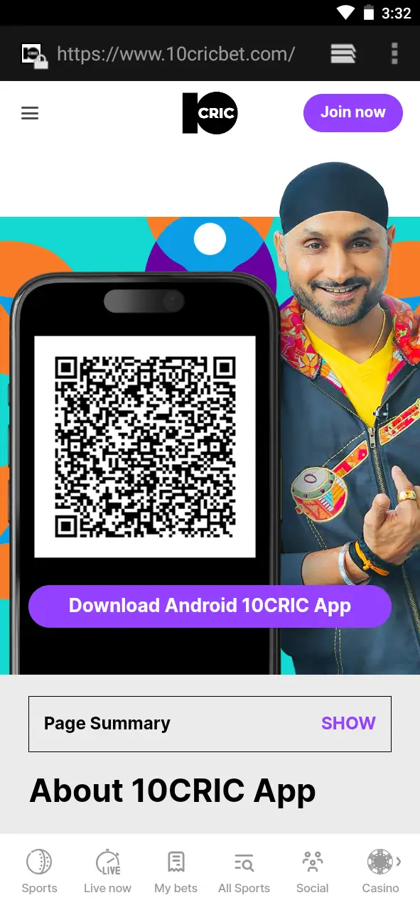 Download the 10Cric app to your Android device.