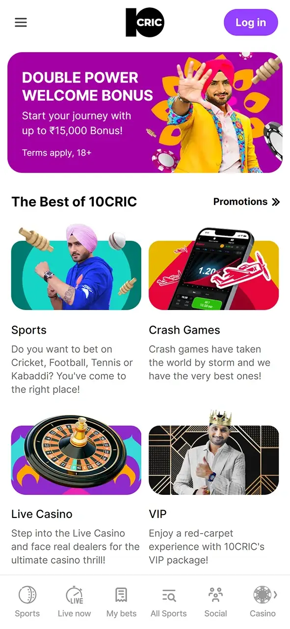 10Cric application home page.