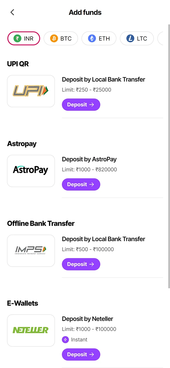 Fund your 10Cric account in the Deposit section.