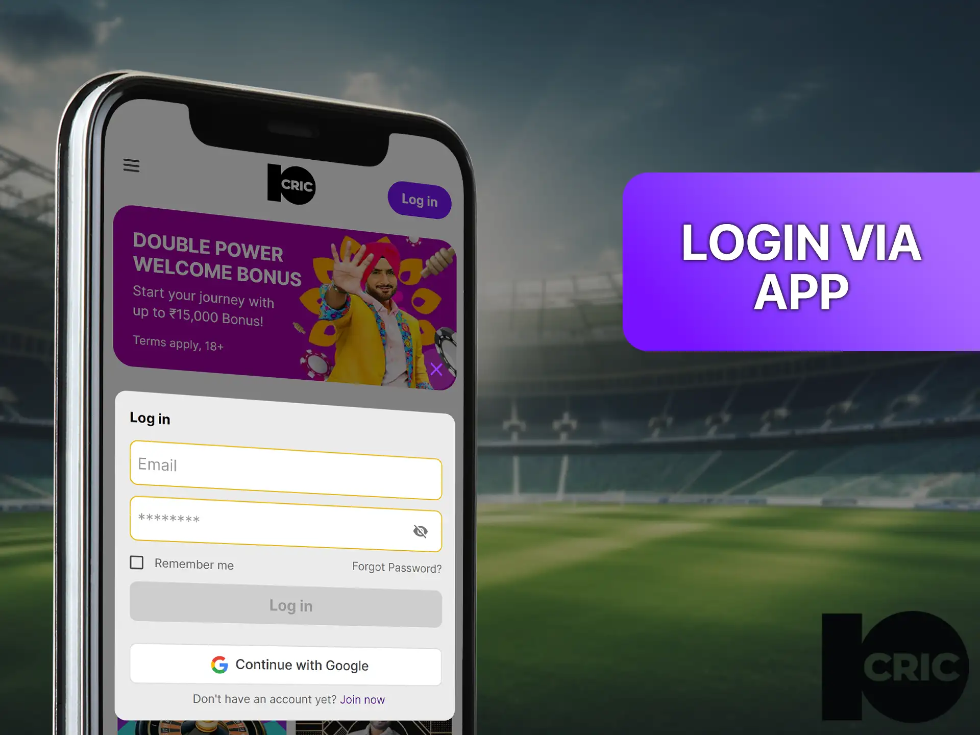 Learn how to log into your 10Cric account using the mobile app.