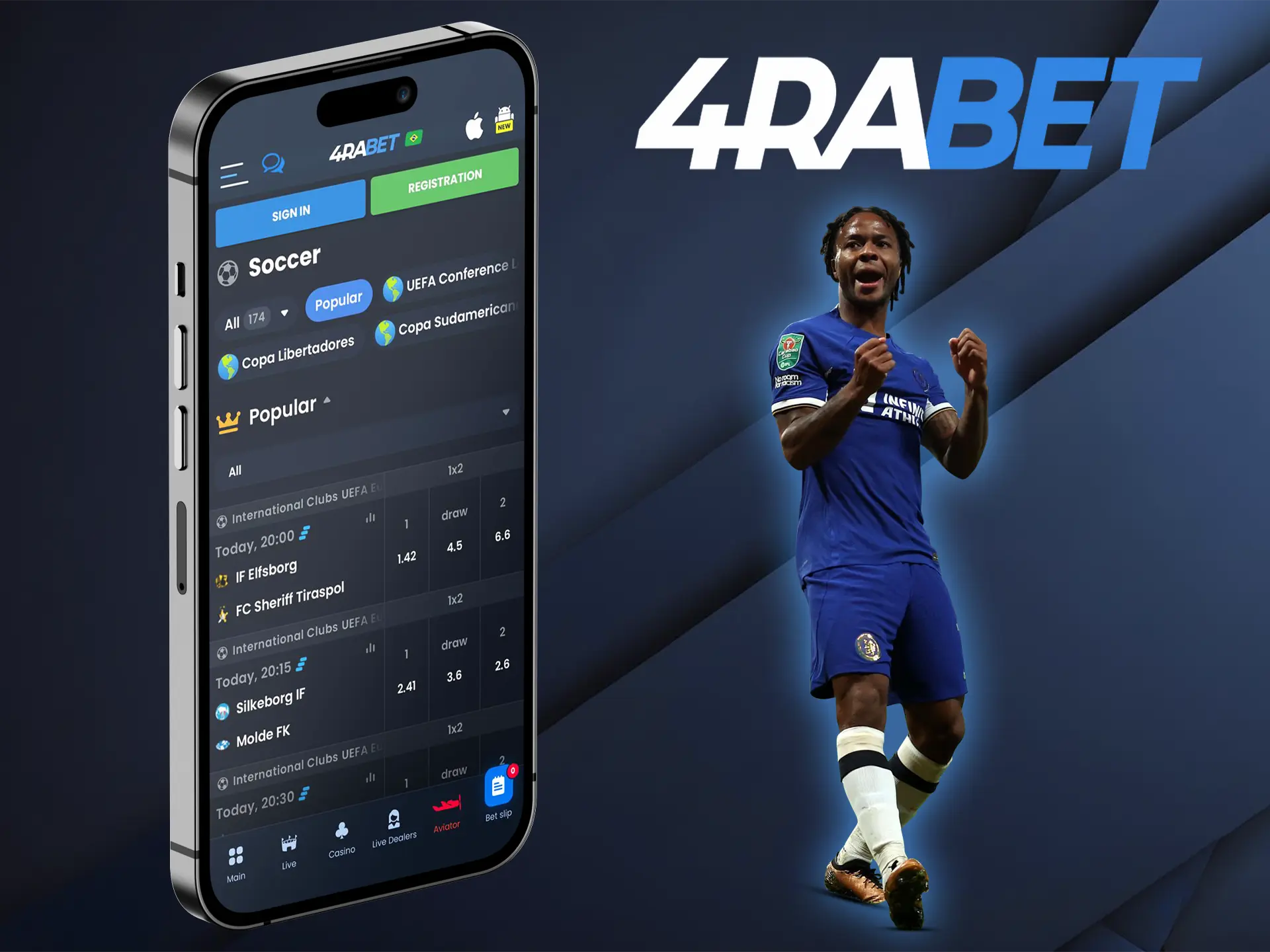 By choosing the 4rabet app you will always find the most popular football matches and high odds when betting on them.