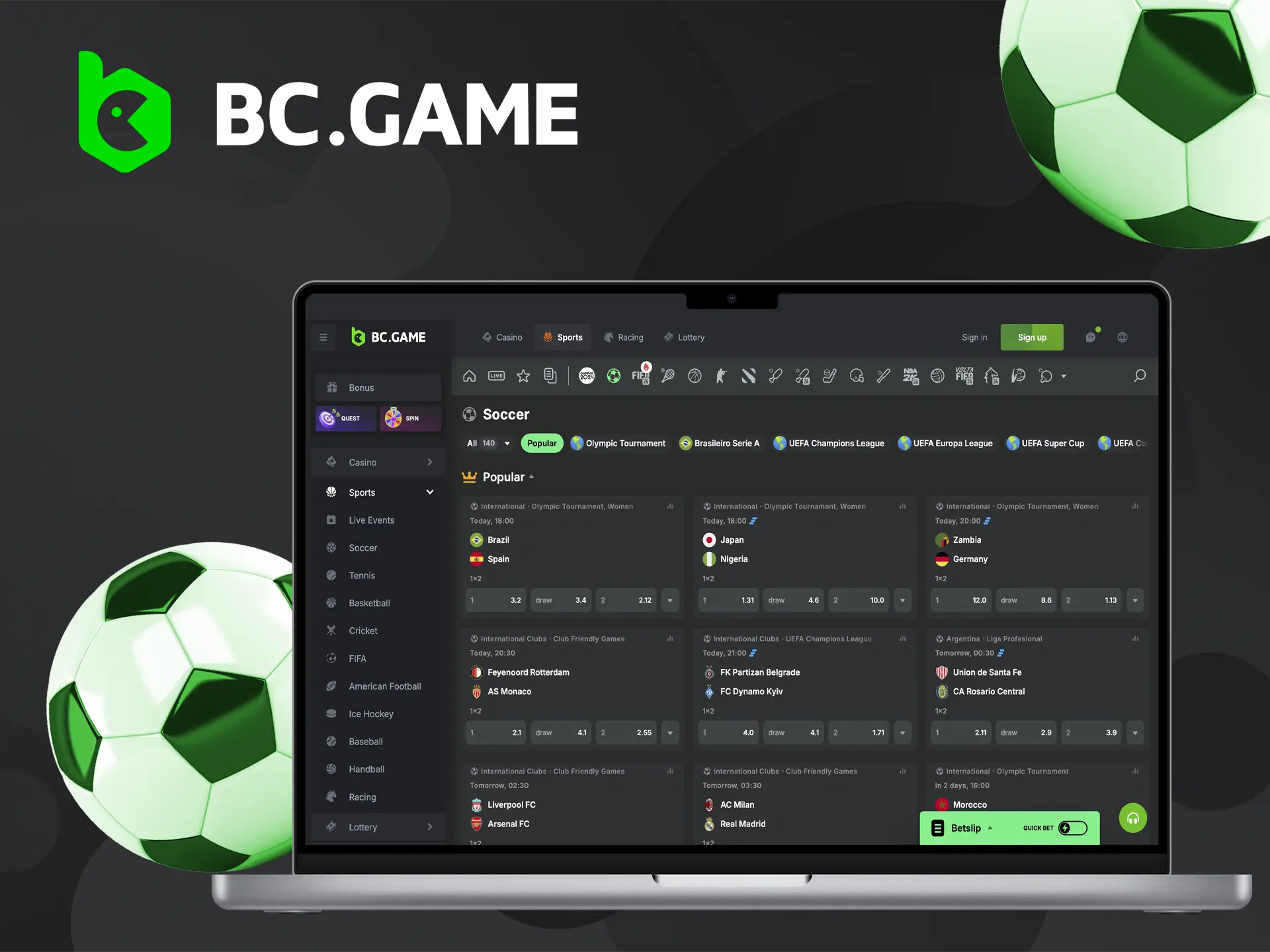 Try one of the best BC Game crypto casino for betting on football world events.