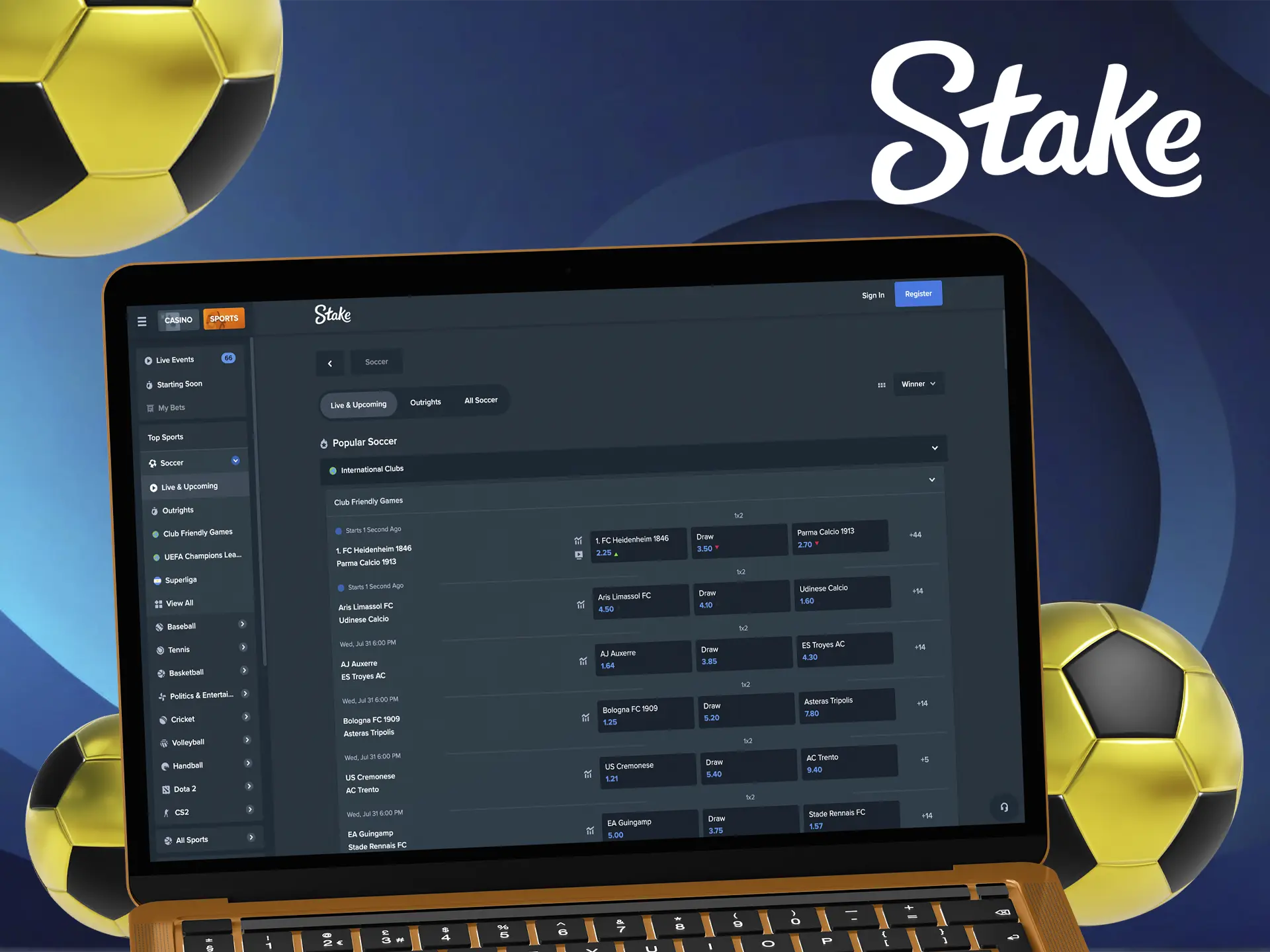 Analyse football matches and make accurate predictions at Stake Casino.