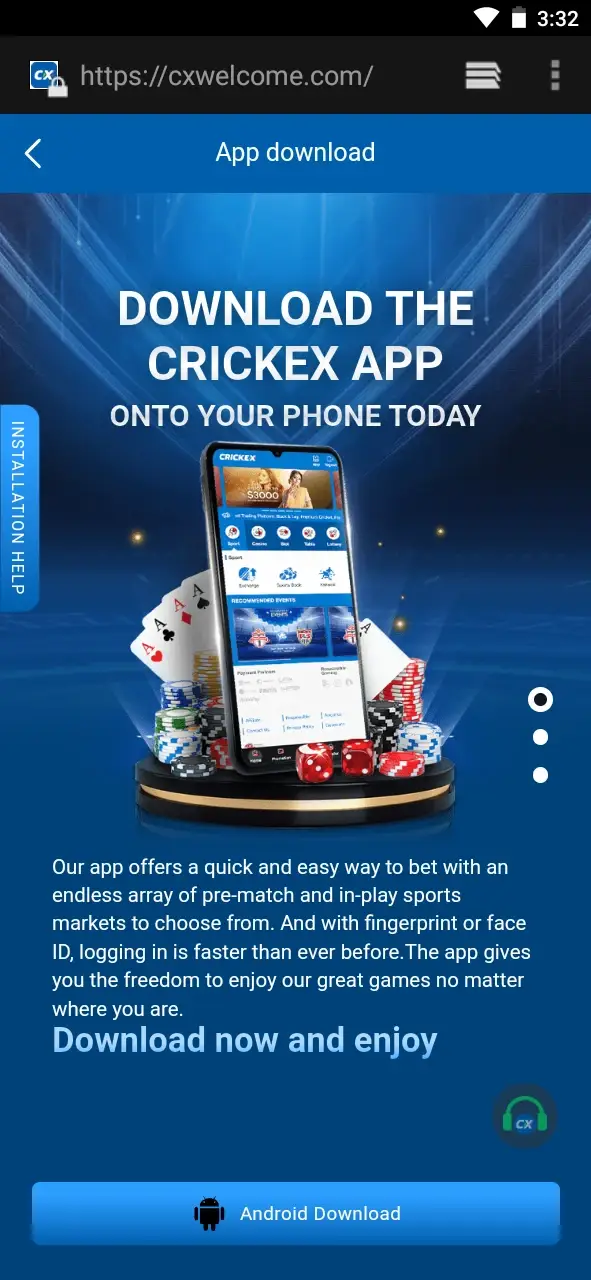 Click on the download button for the Crickex app.