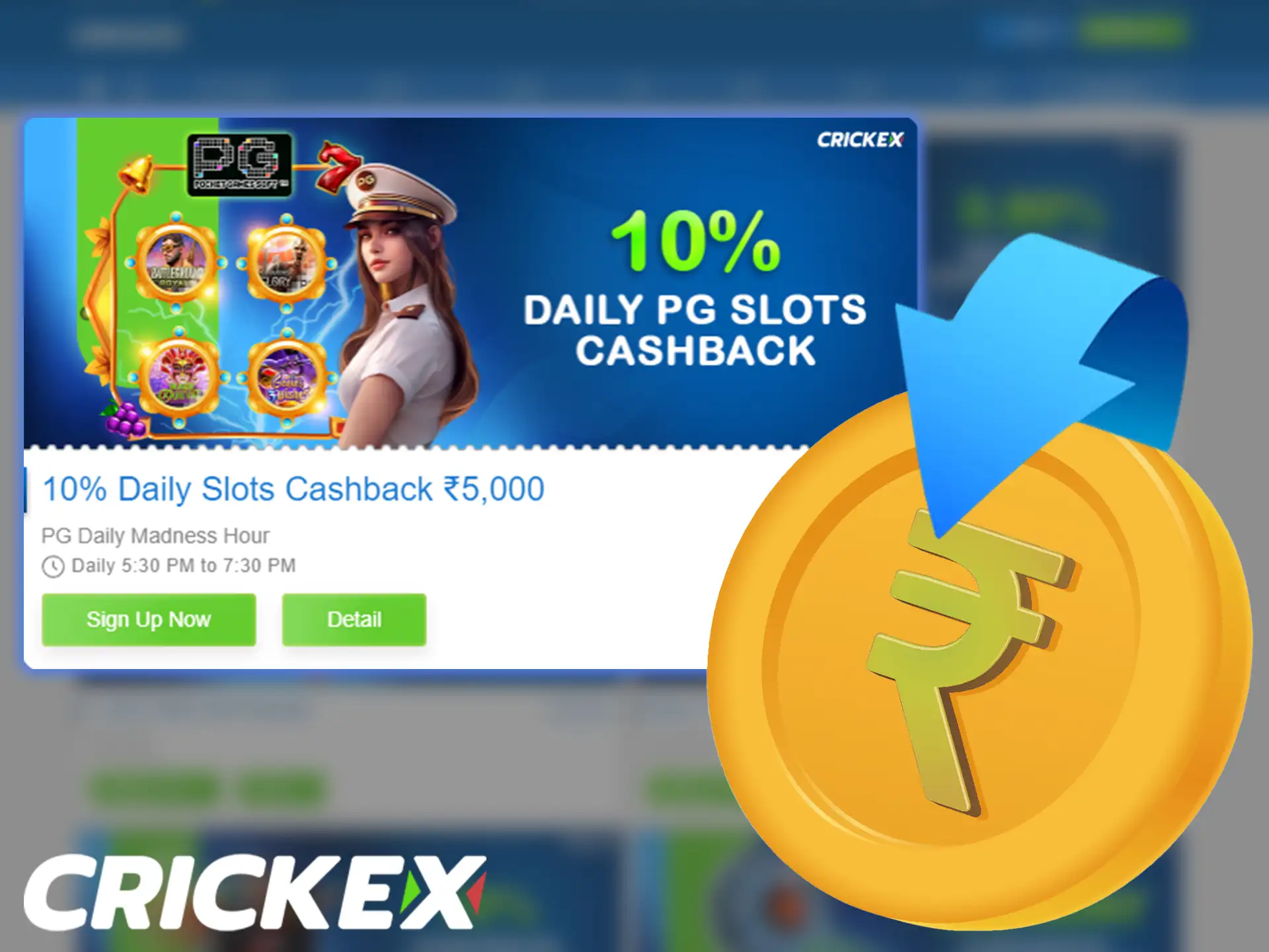 Get cashback playing PG slot machines on Crickex.