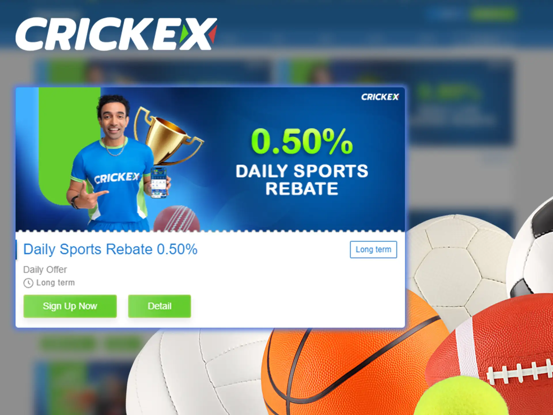 Get rebate for placing bets on Crickex.