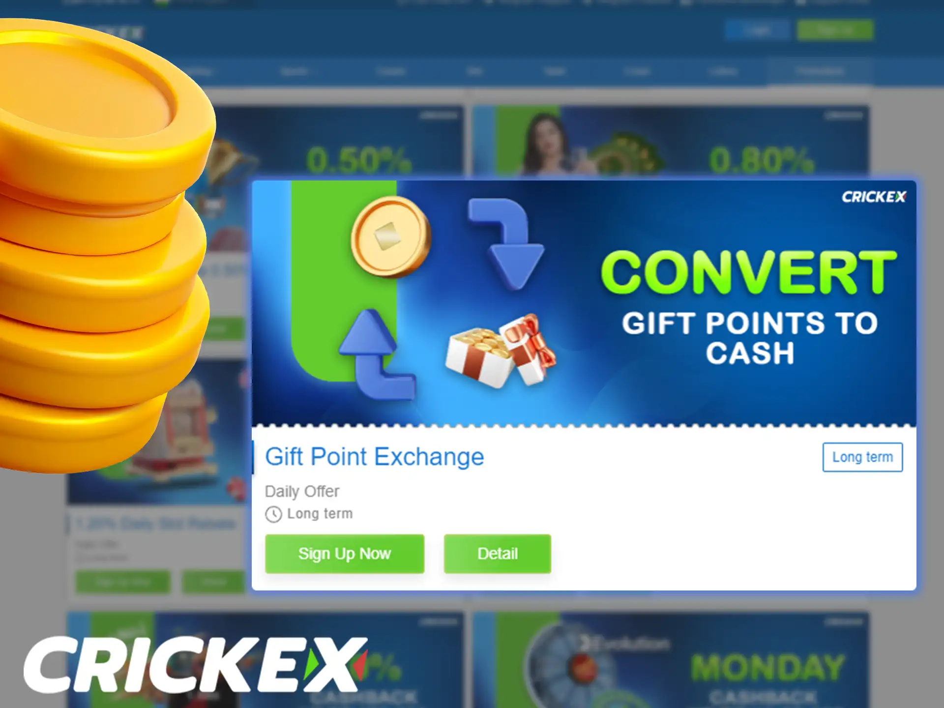 Earn points and exchange them for real money at Crickex.