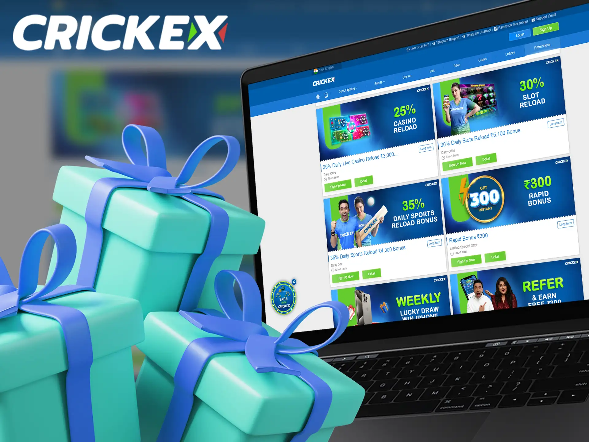 Crickex has a wide range of bonuses and promotions for sports betting and casino enthusiasts.