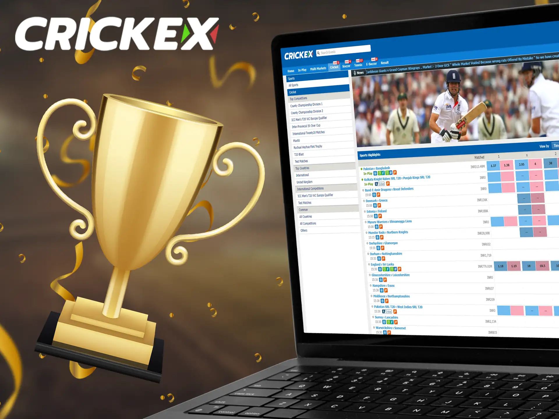 Crickex offers a variety of cricket tournaments.