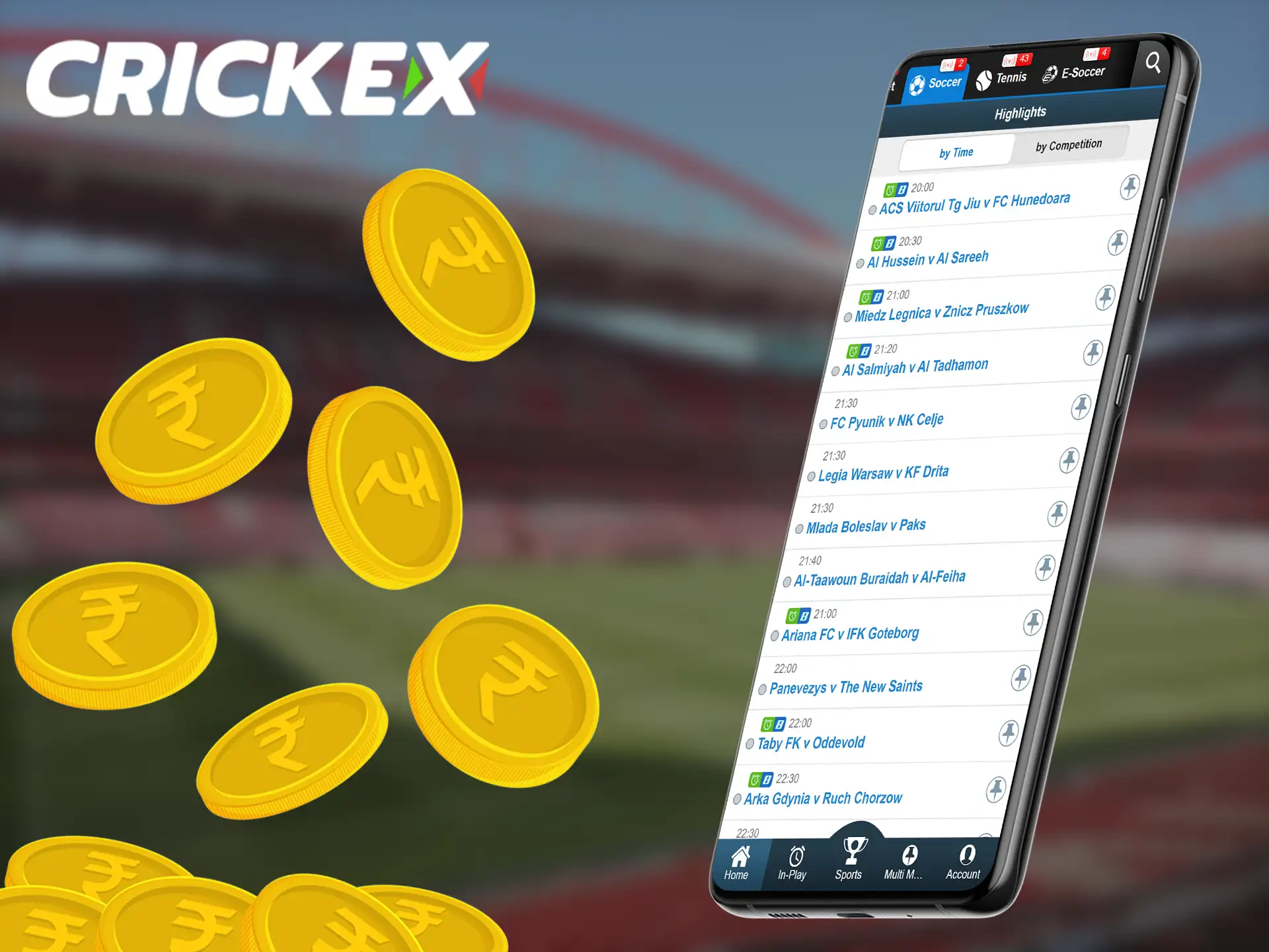 Betting on football with the Crickex mobile app is just as simple as using the website.