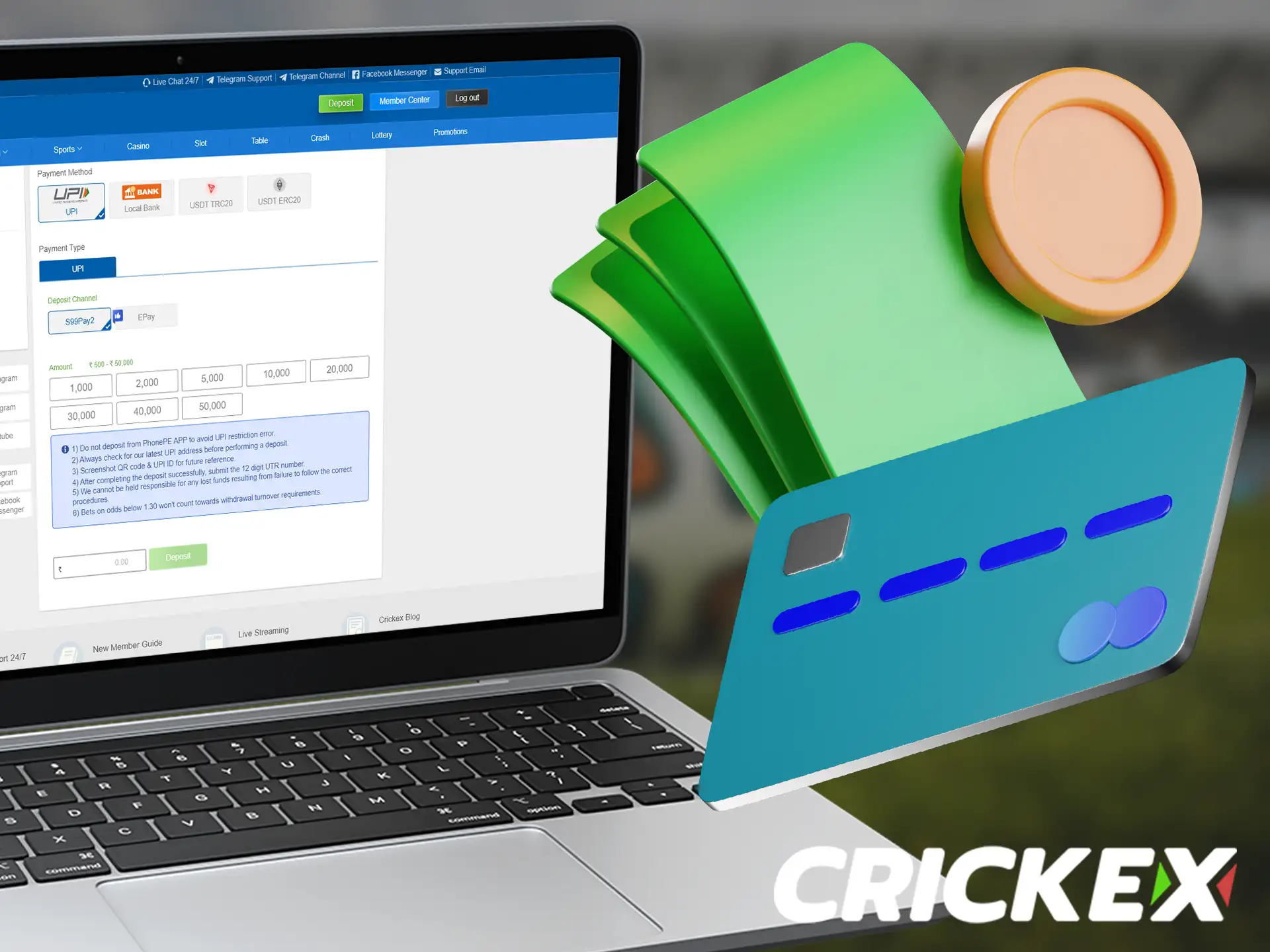 Crickex provides fast and secure deposit and withdrawal transactions.