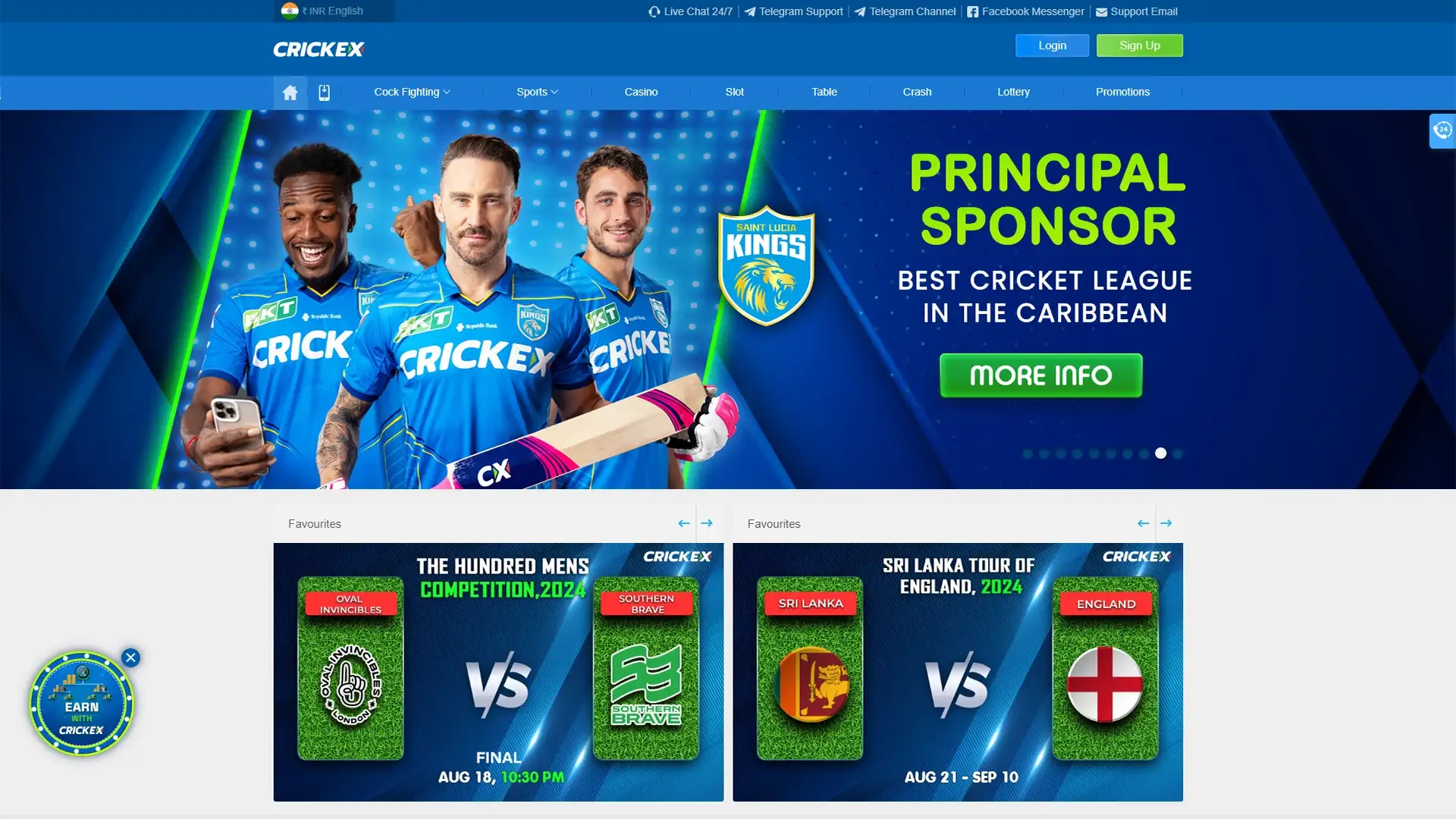 Crickex home page.