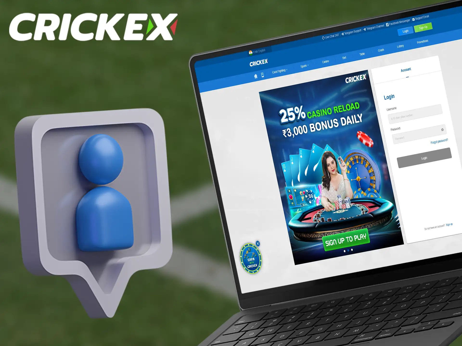 To log into your Crickex account you need to click on the Login button on the homepage and enter your details.