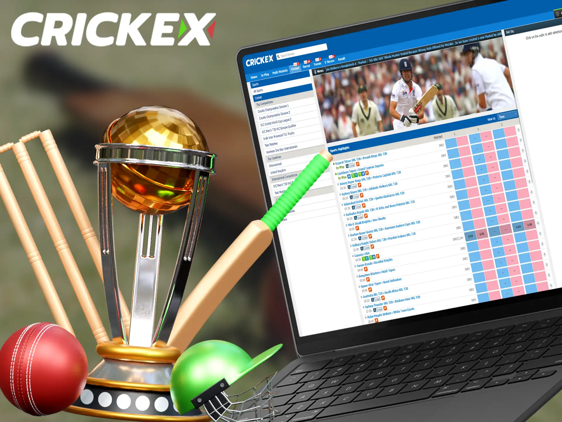 Crickex caters to the Indian cricket market with an extensive selection of betting events.