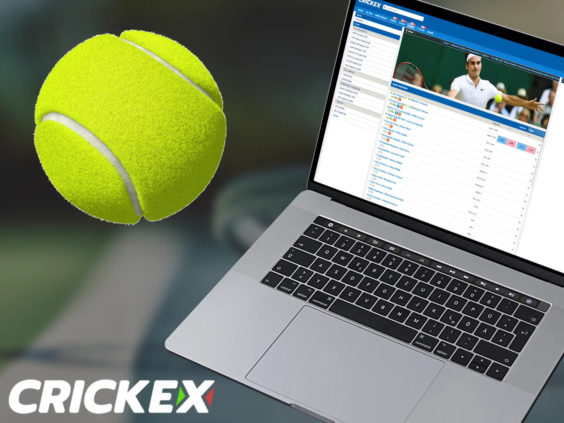 Tennis fans can bet on a variety of events offered by Crickex.