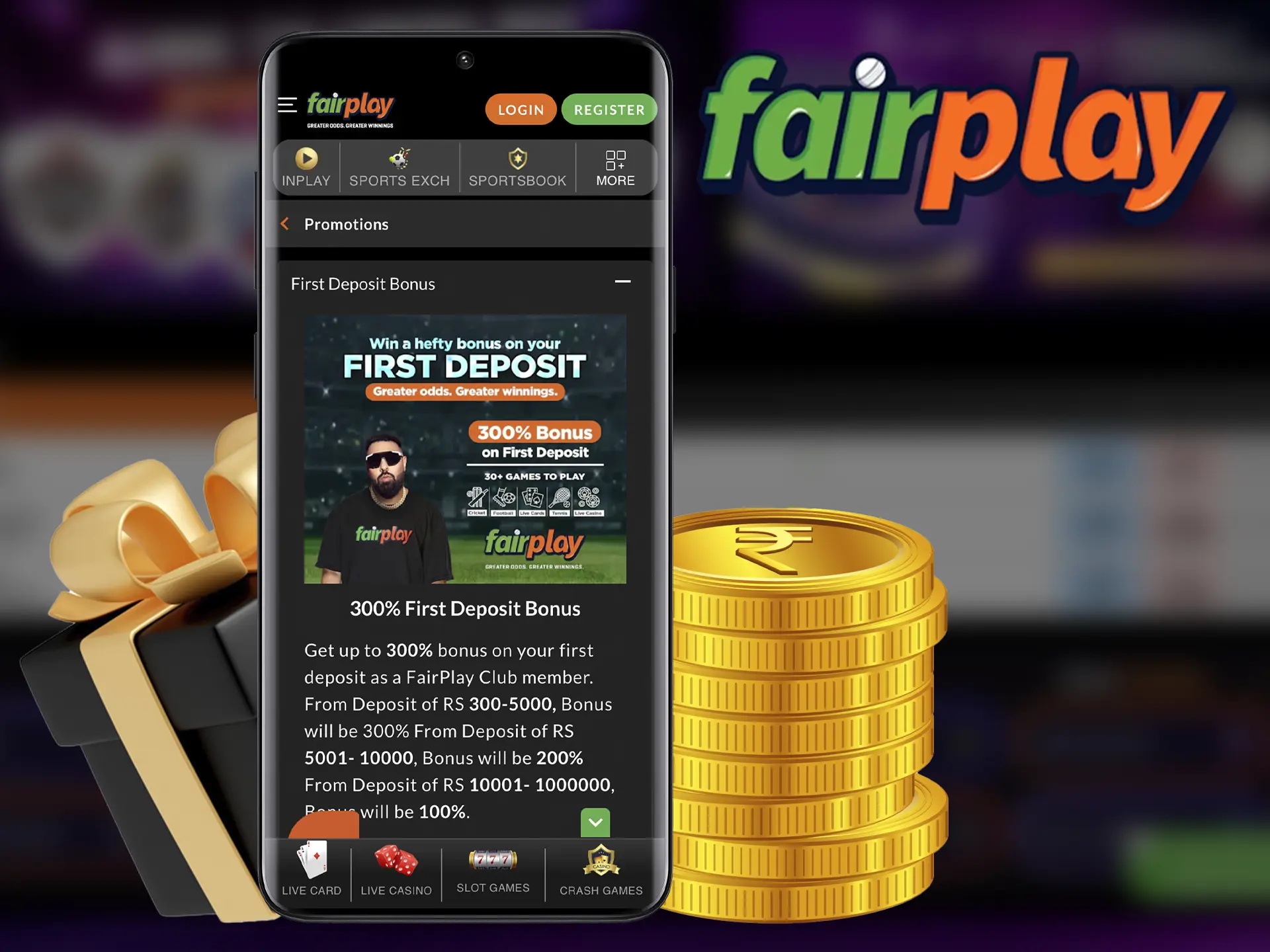 Use the secure Fairplay app where you'll find all the bonuses and promotions you need.