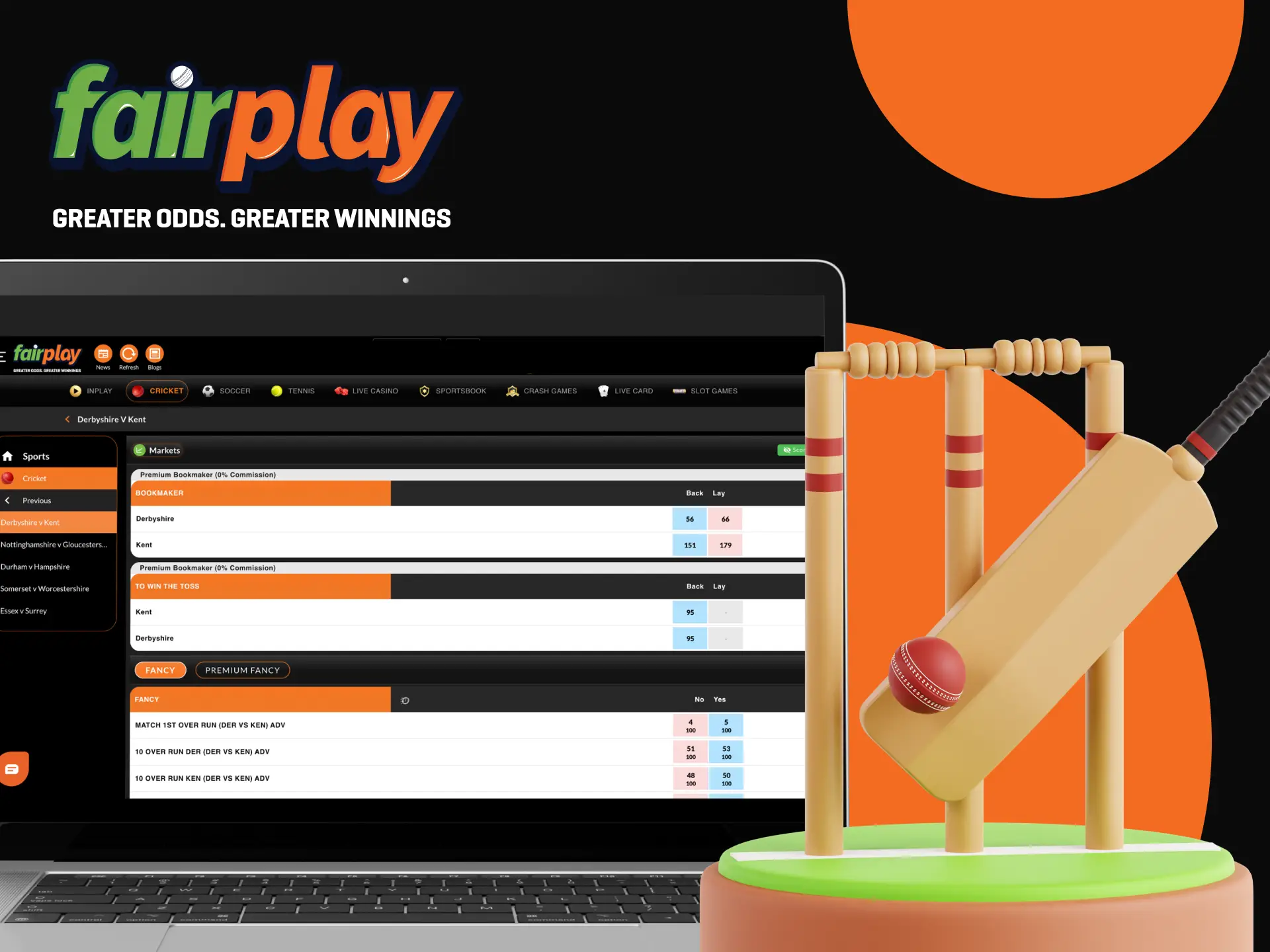 At Fairplay you will find favorable betting odds on cricket events.