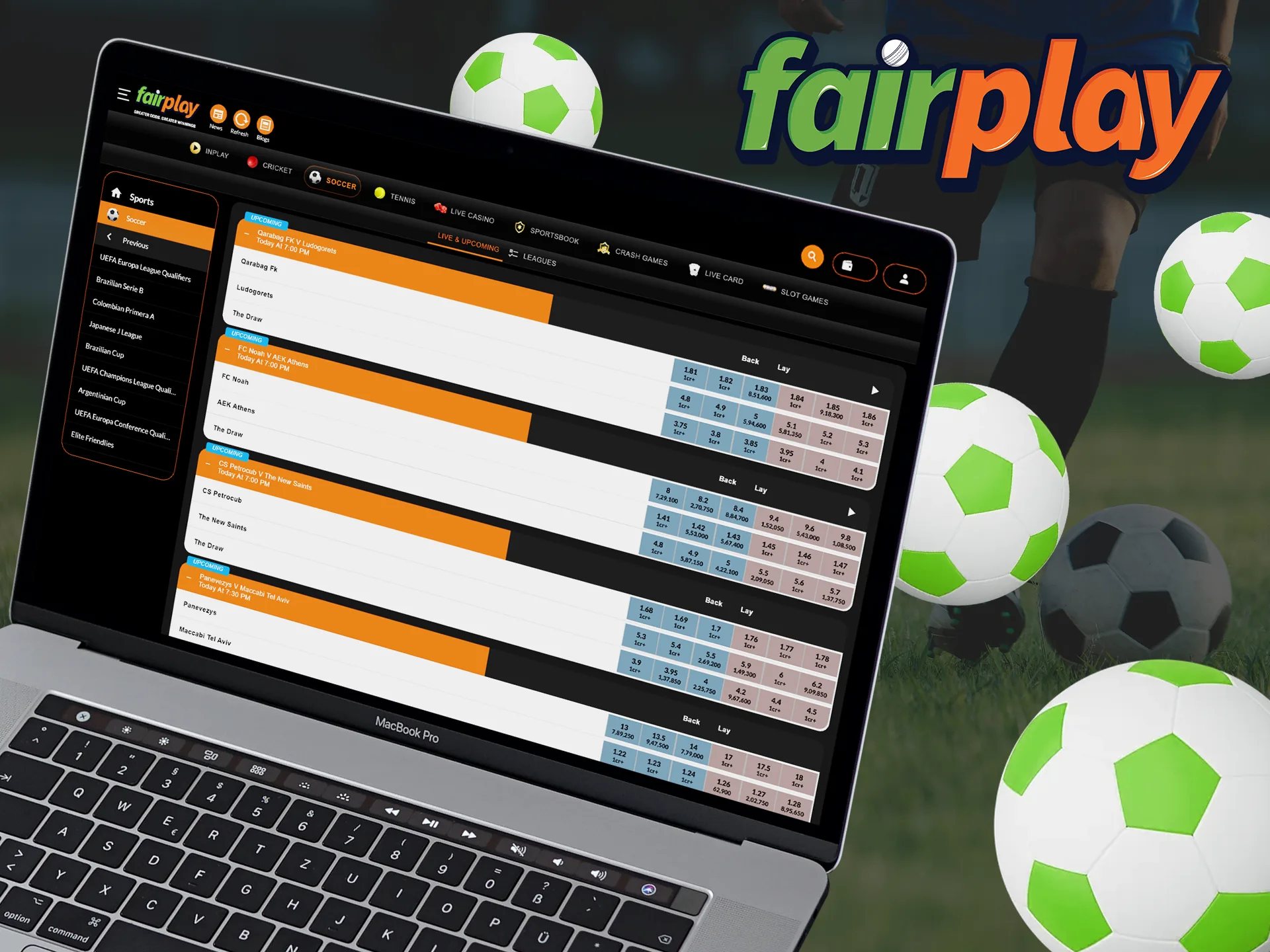 Open the soccer section at Fairplay to find the event you're looking for.