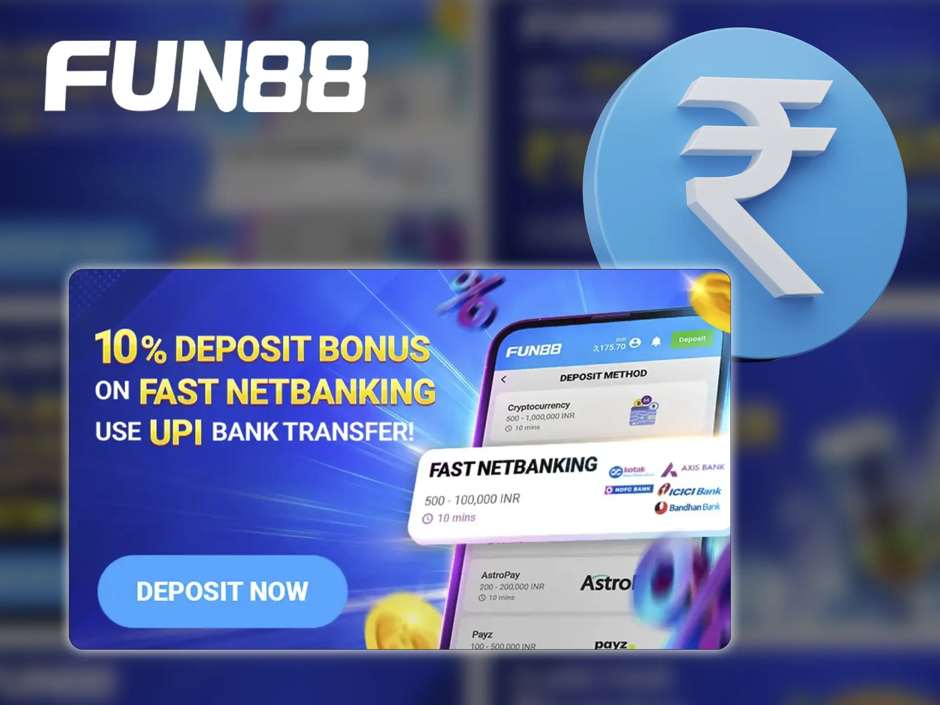 Deposit via bank transfer and get an extra bonus from Fun88 Casino for doing so.