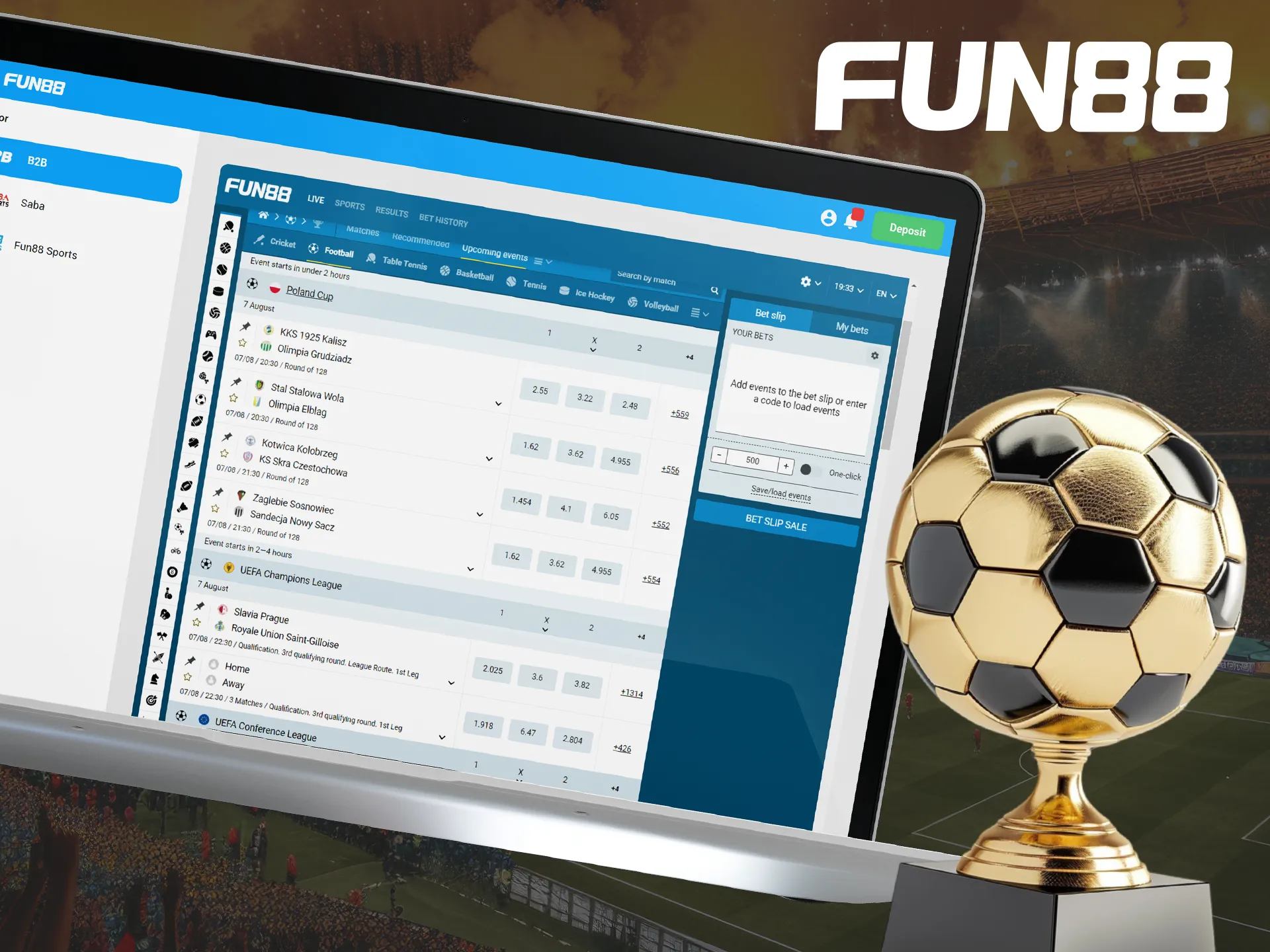 Explore the list of footnall tournaments that can be found at Fun88.