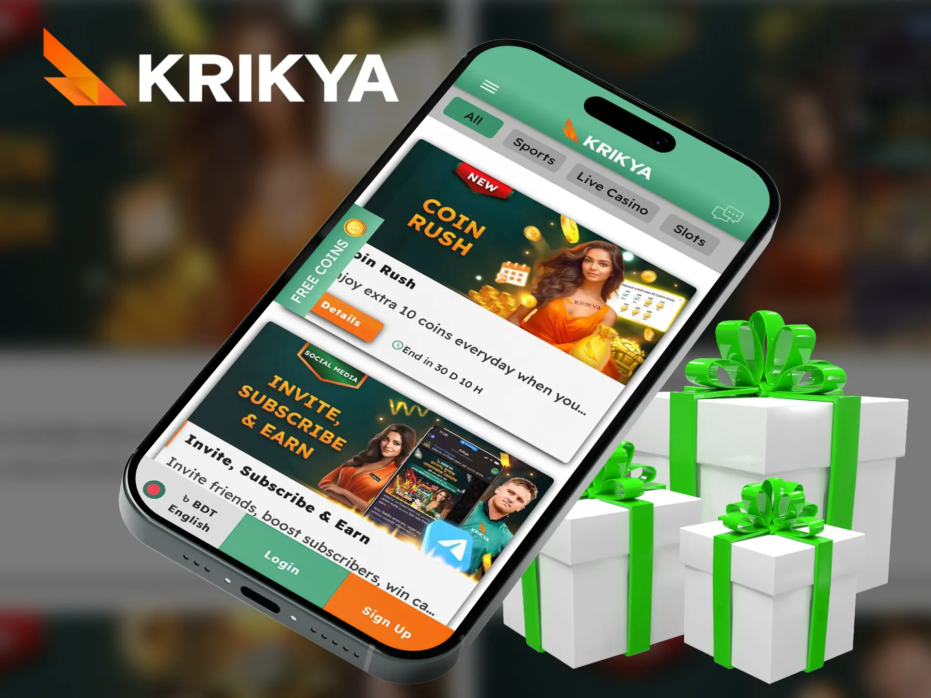 The Krikya app has all the features and bonuses.